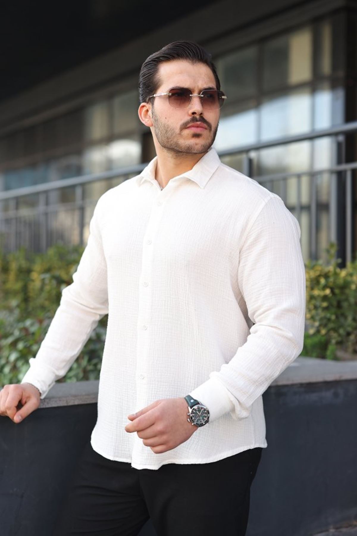 Erkek Uzun Kollu Müslin Kumaş Gömlek