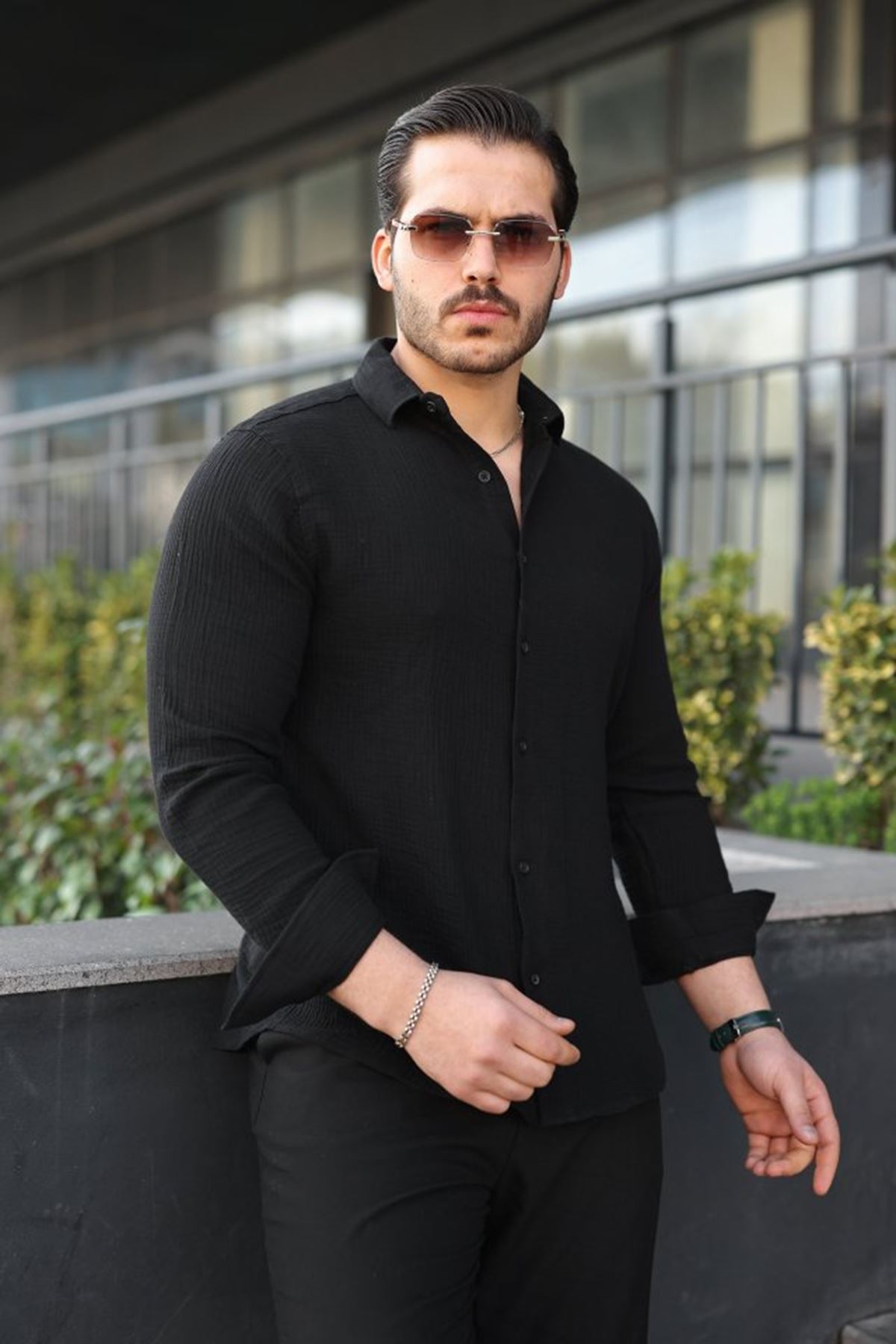 Erkek Uzun Kollu Müslin Kumaş Gömlek