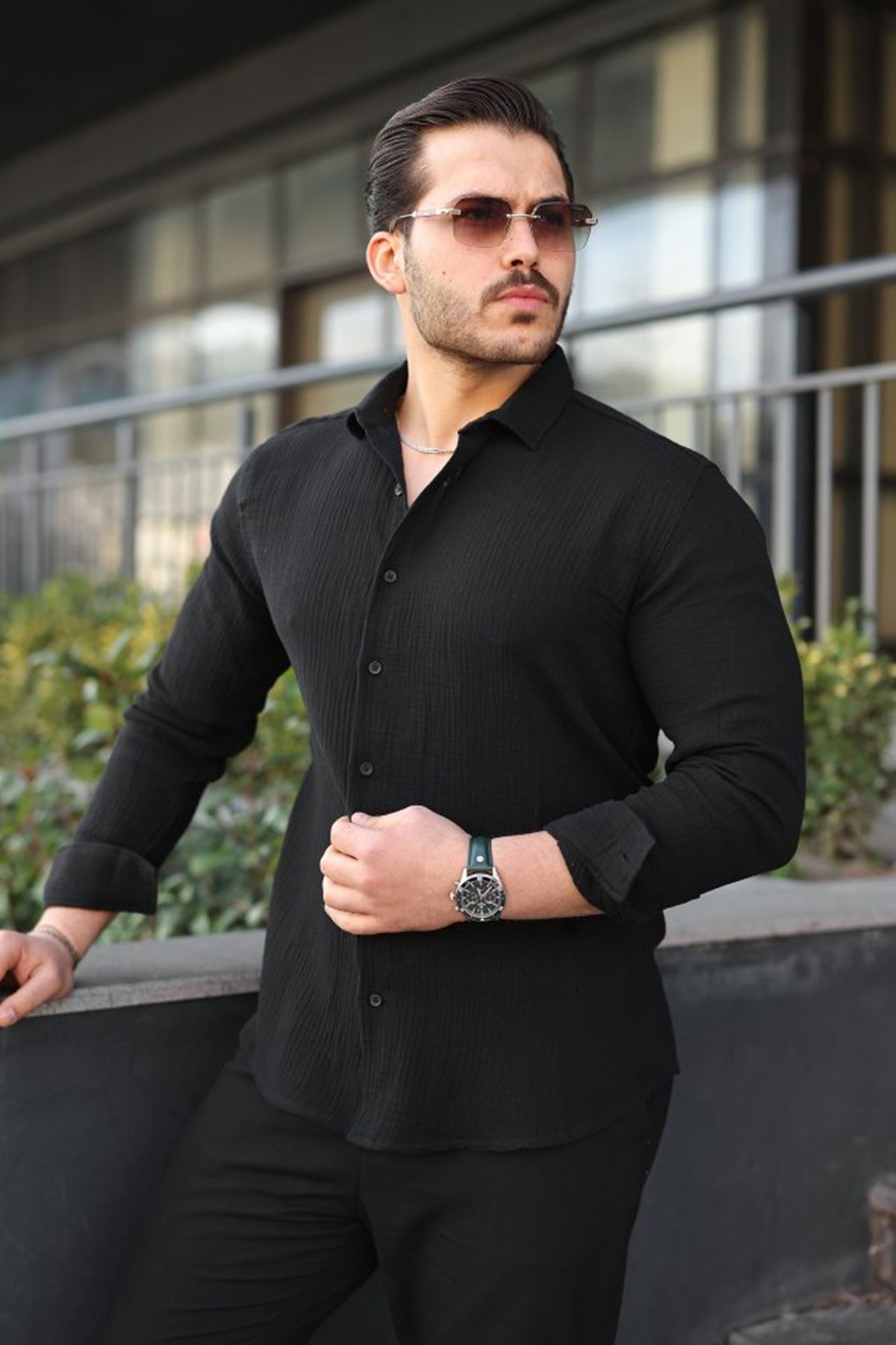 Erkek Uzun Kollu Müslin Kumaş Gömlek