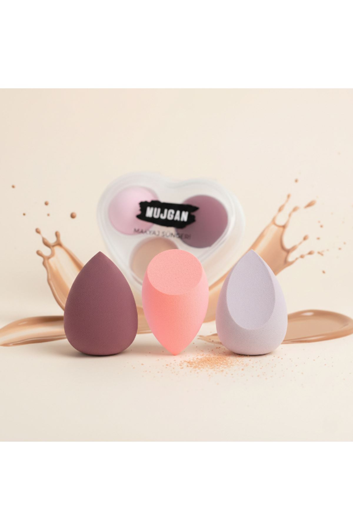 3'lü Makyaj Süngeri Seti Kalpli Kutu
