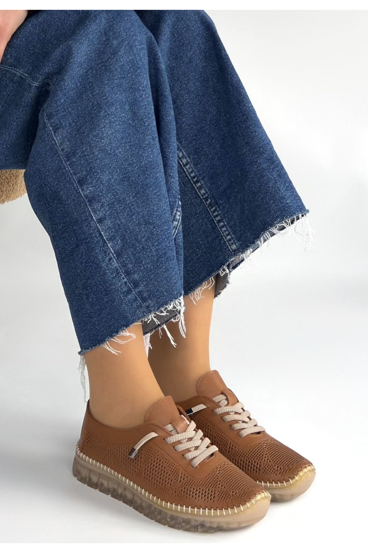 Merja Taba Deri Bağcıklı Spor Ayakkabı