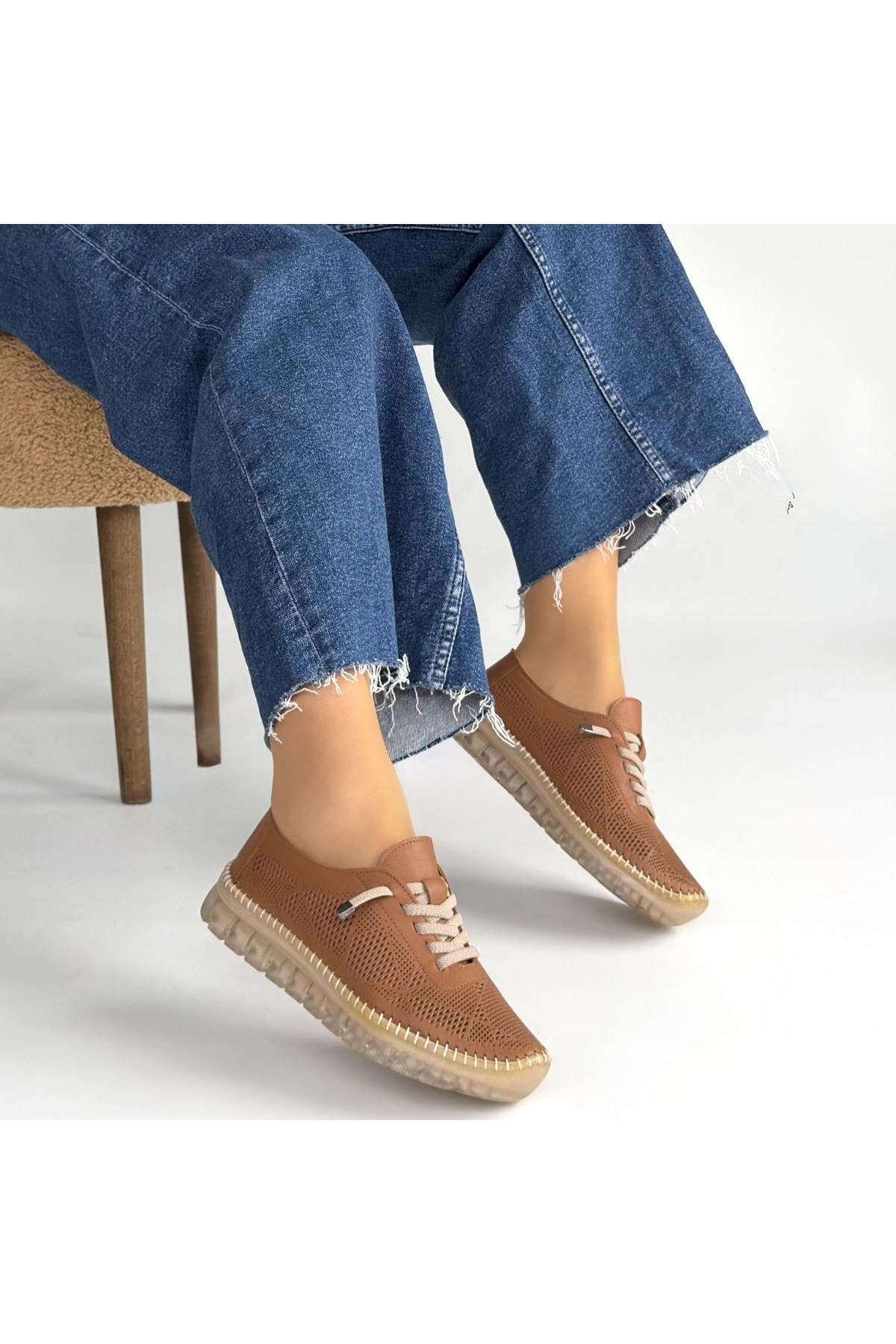 Merja Taba Deri Bağcıklı Spor Ayakkabı