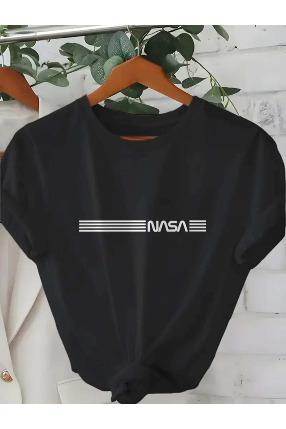 Erkek Kısa Kollu NASA Baskı Bisiklet Yaka T-shirt