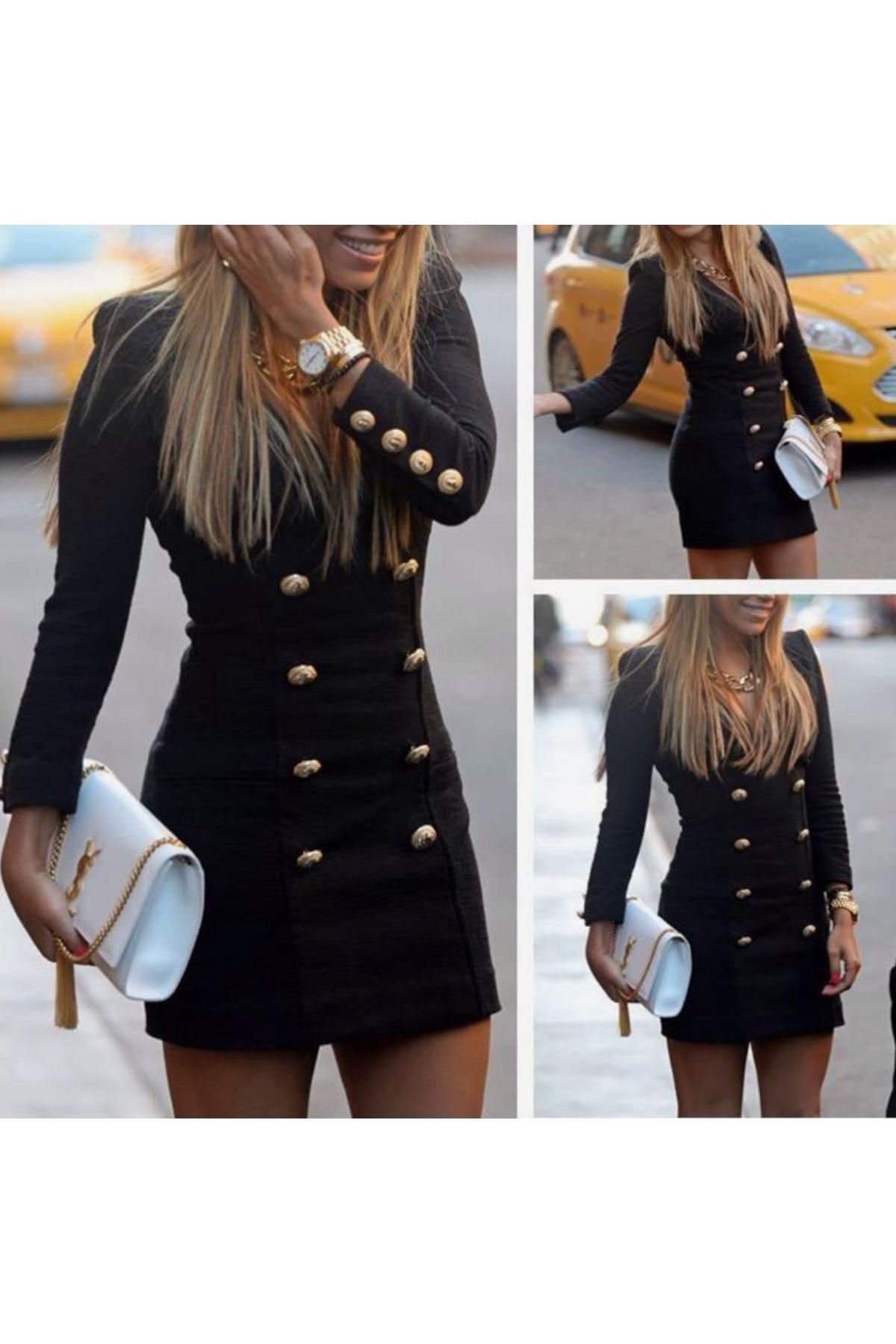 Kadın Scuba Dalgıç Kumaş Dugme Detaylı Mini Elbise