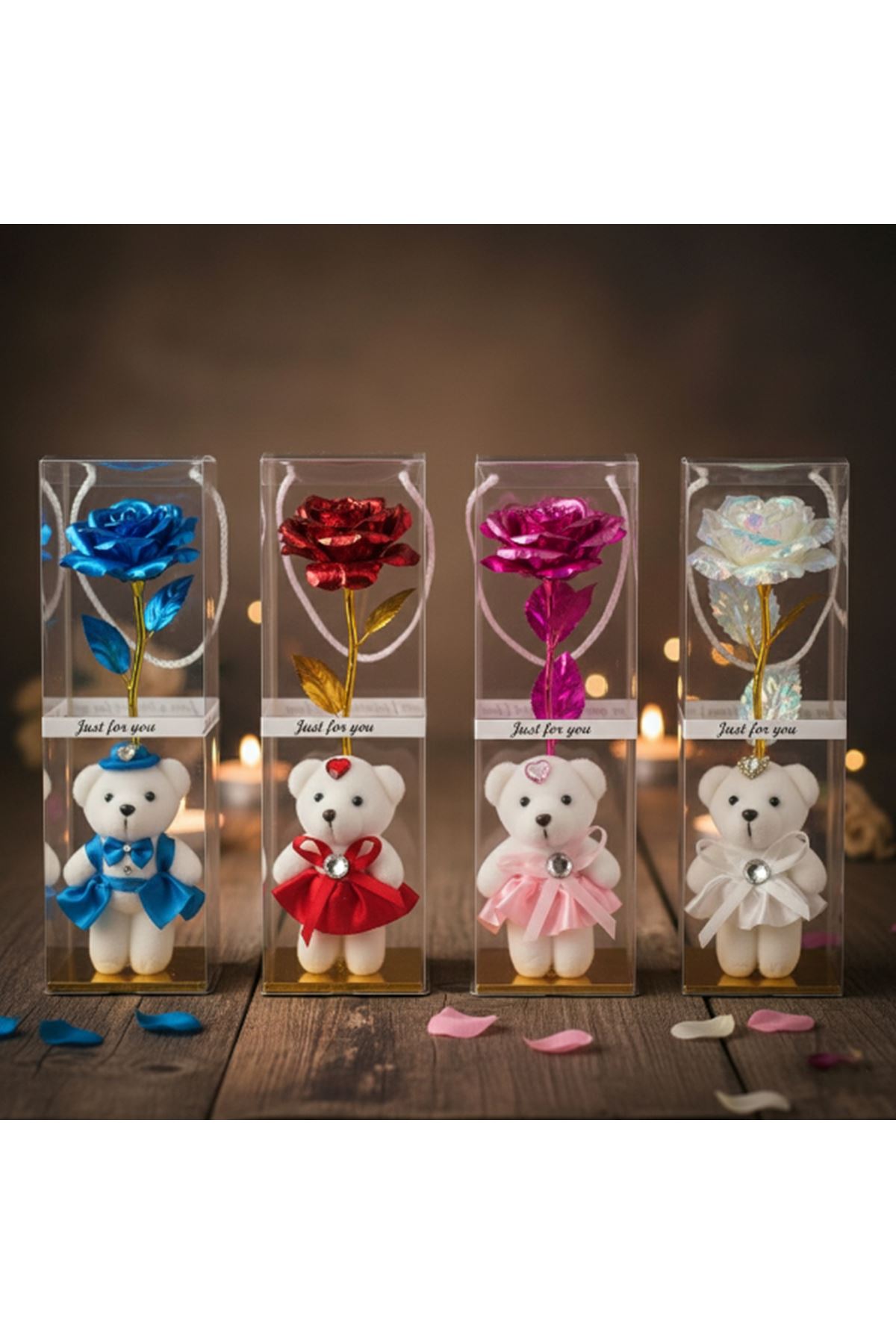 Şeffaf Kutulu Ayıcıklı Sonsuzluk Gülü