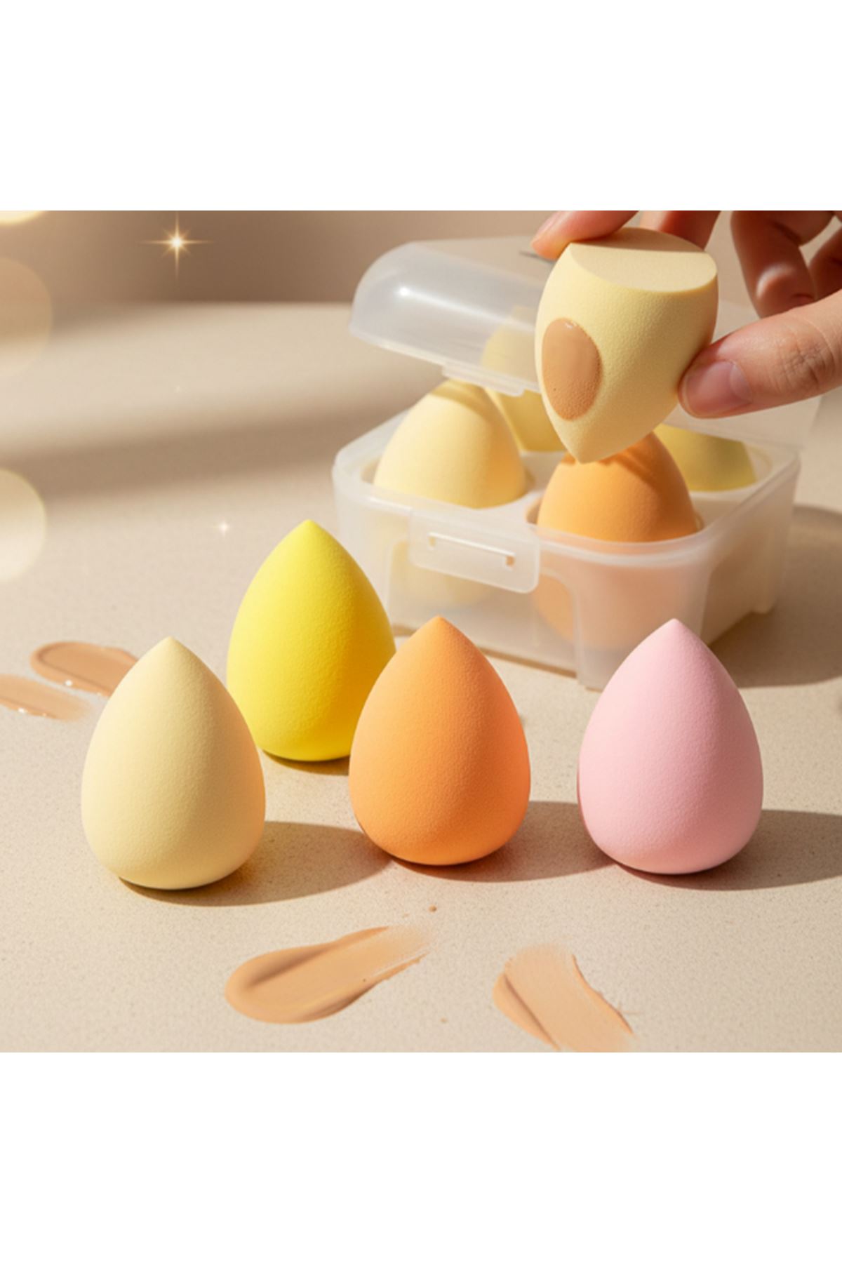 4'lü Kapaklı Armut Makyaj Süngeri Seti