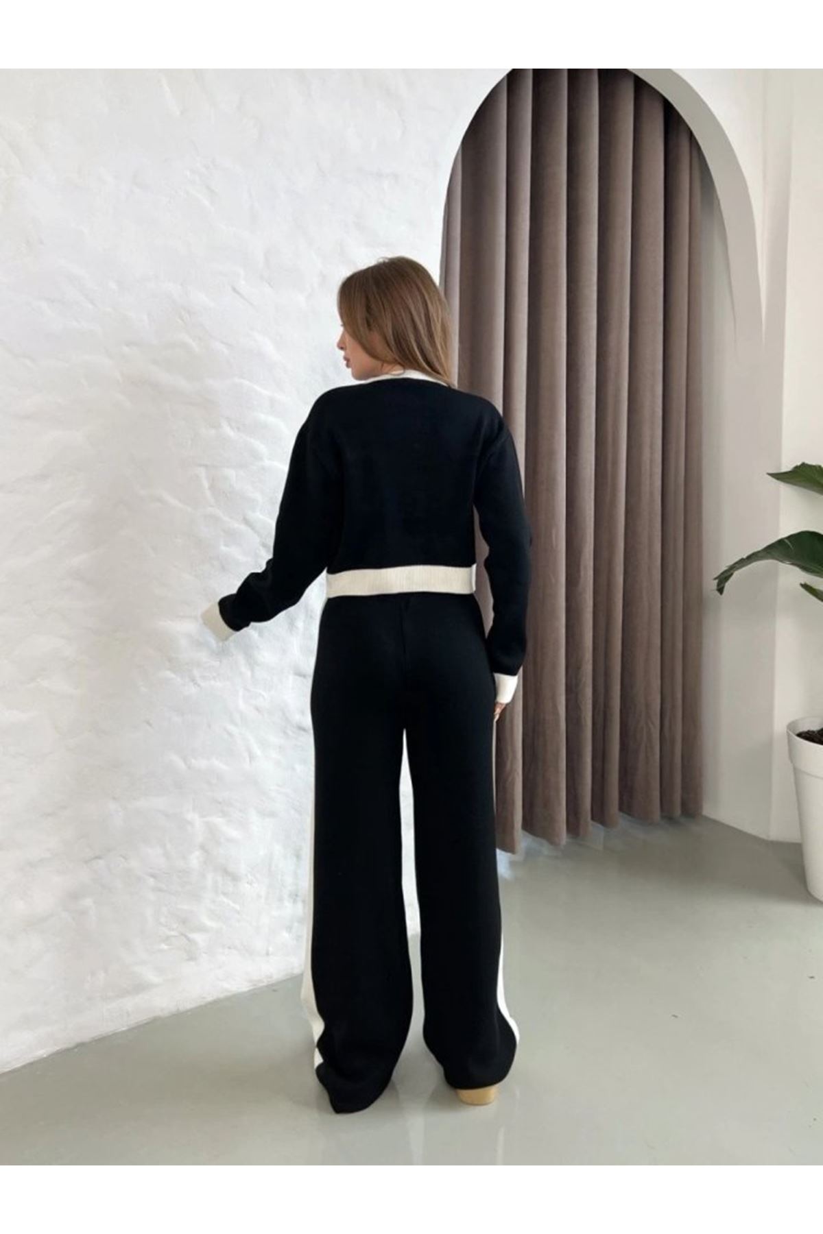 Kadın Uzun Kollu şerit Detay Triko Takım