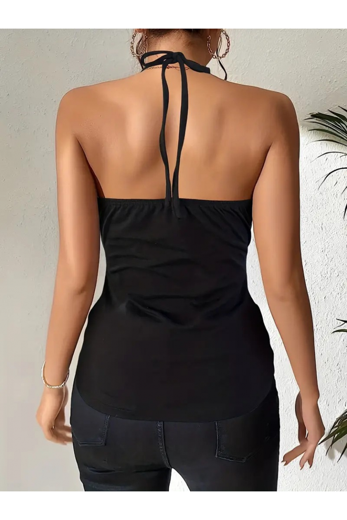 Kadın Kuş Gözü Ve Dekolte Detay Boyundan Bağlamalı Viskon Bluz