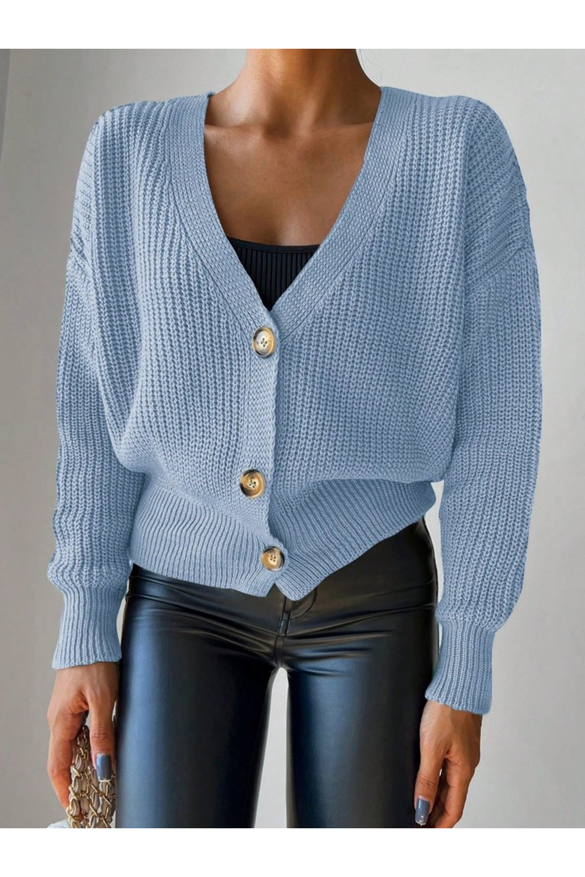 Düğme Detay Triko Bluz