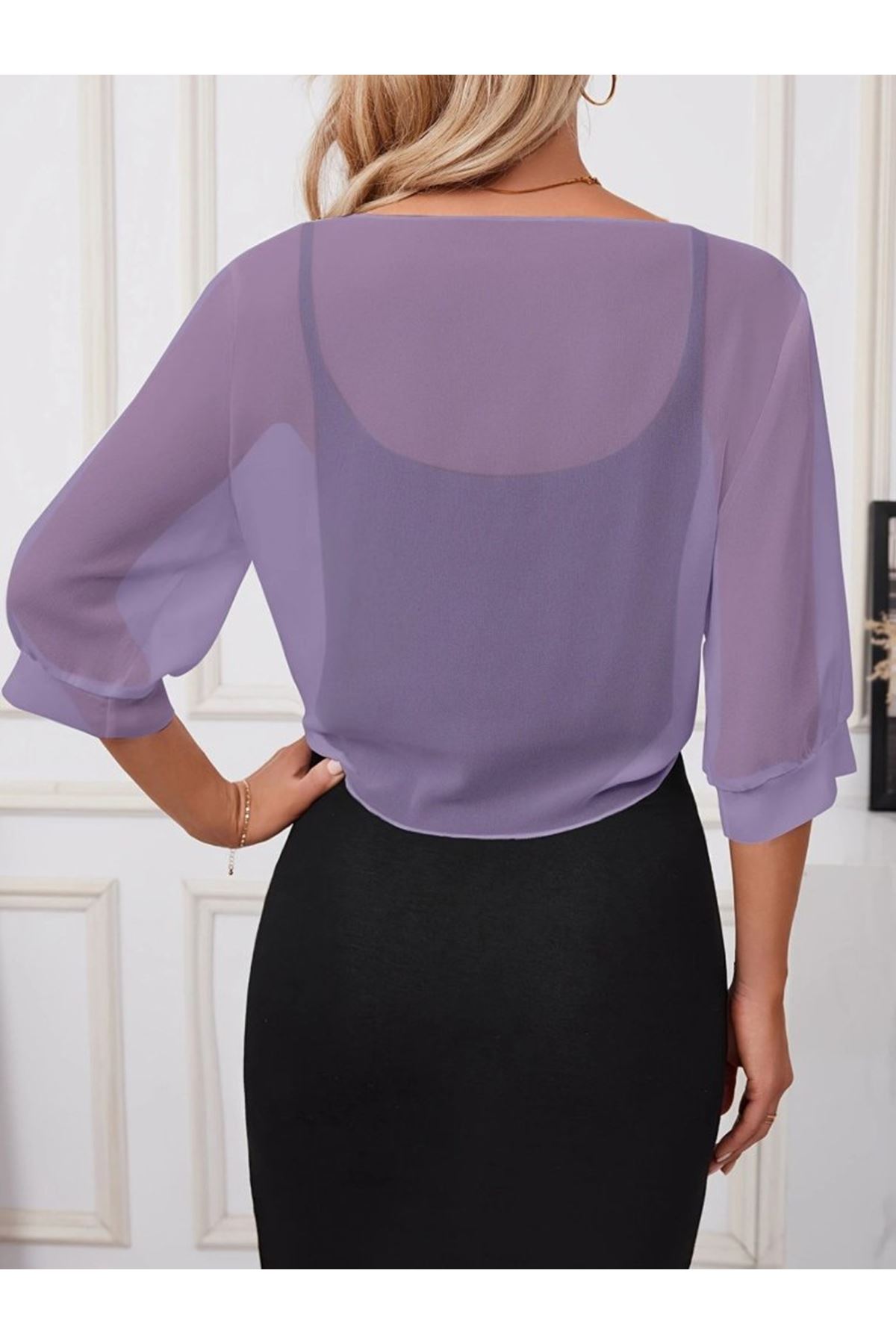 Kadın Truvakar Kollu önden Bağlamalı Kısa şifon Bolero Ceket