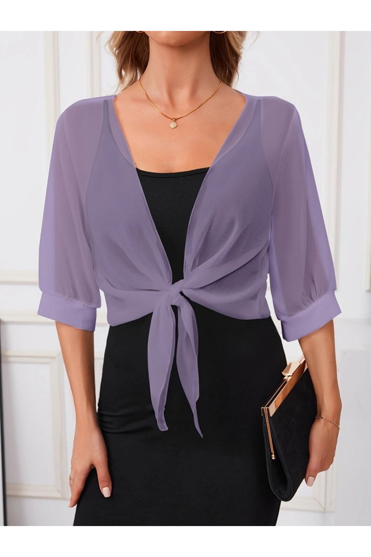 Kadın Truvakar Kollu önden Bağlamalı Kısa şifon Bolero Ceket