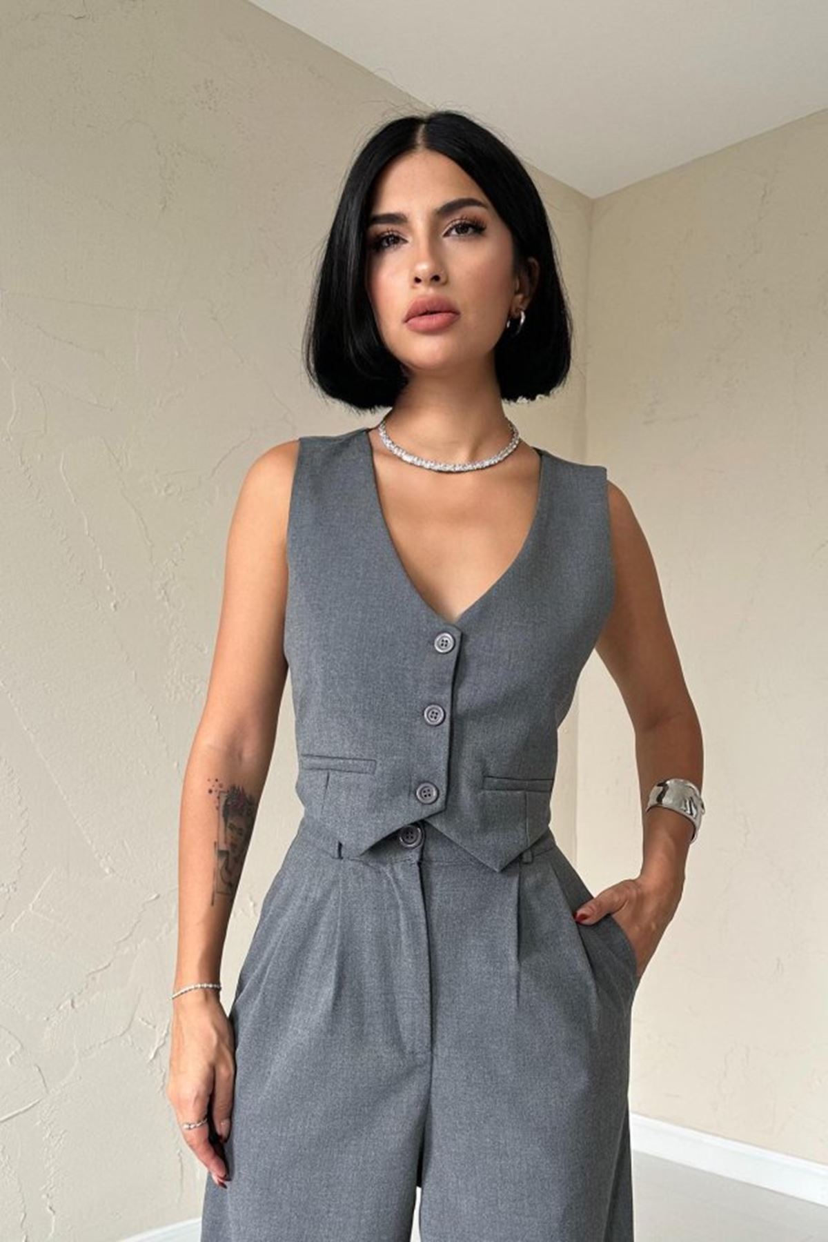 Antrasit Klas Ceket Ve Yelek Ve Pantolon Takım