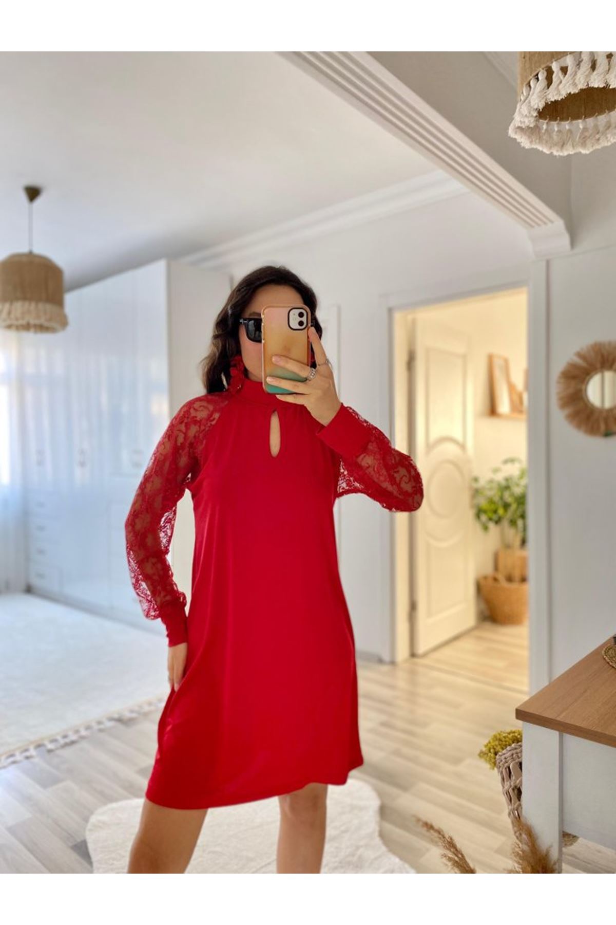 Kadın Uzun Kollu Tül Detay Sandy Mini Boy Elbise