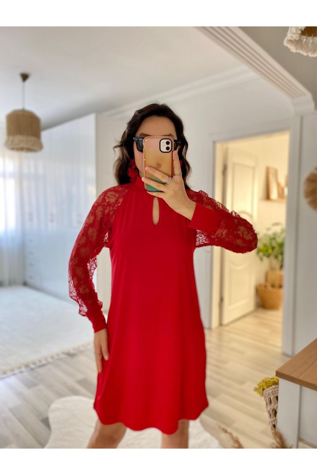 Kadın Uzun Kollu Tül Detay Sandy Mini Boy Elbise