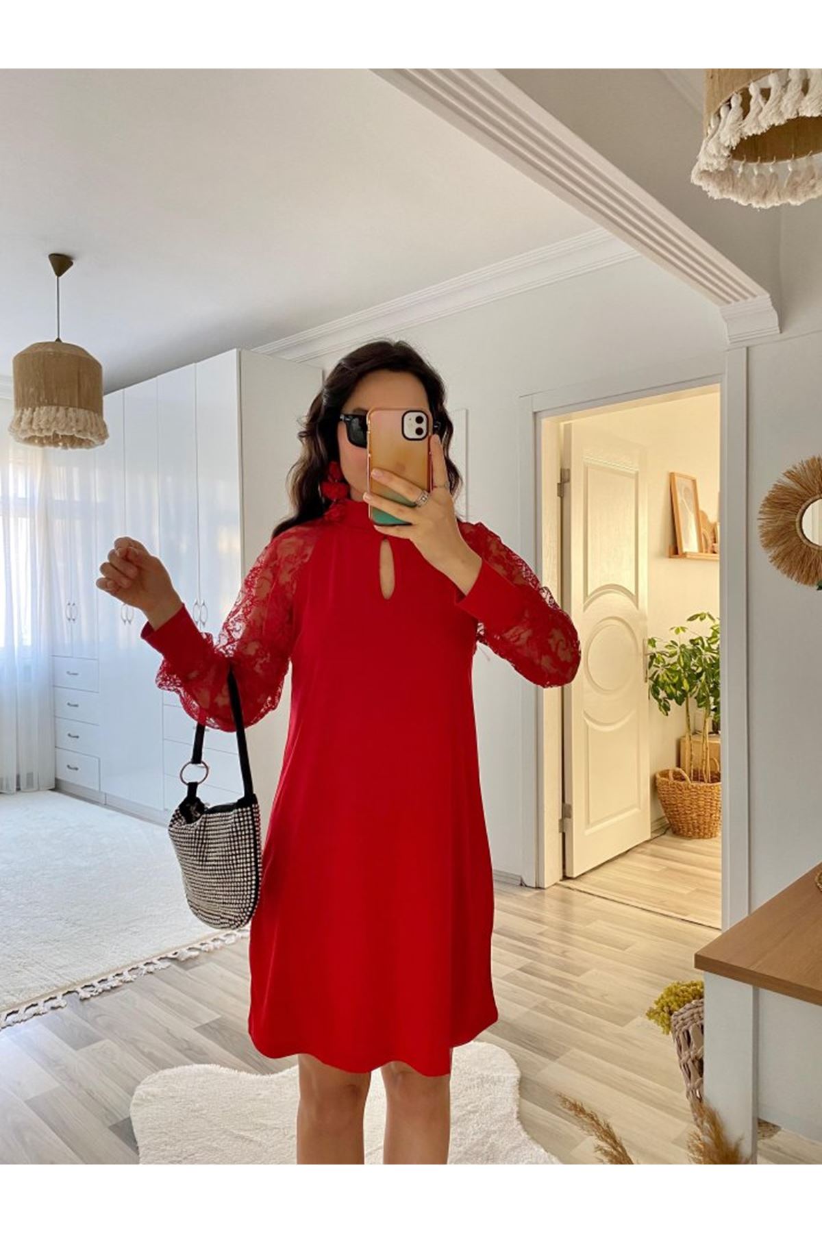 Kadın Uzun Kollu Tül Detay Sandy Mini Boy Elbise