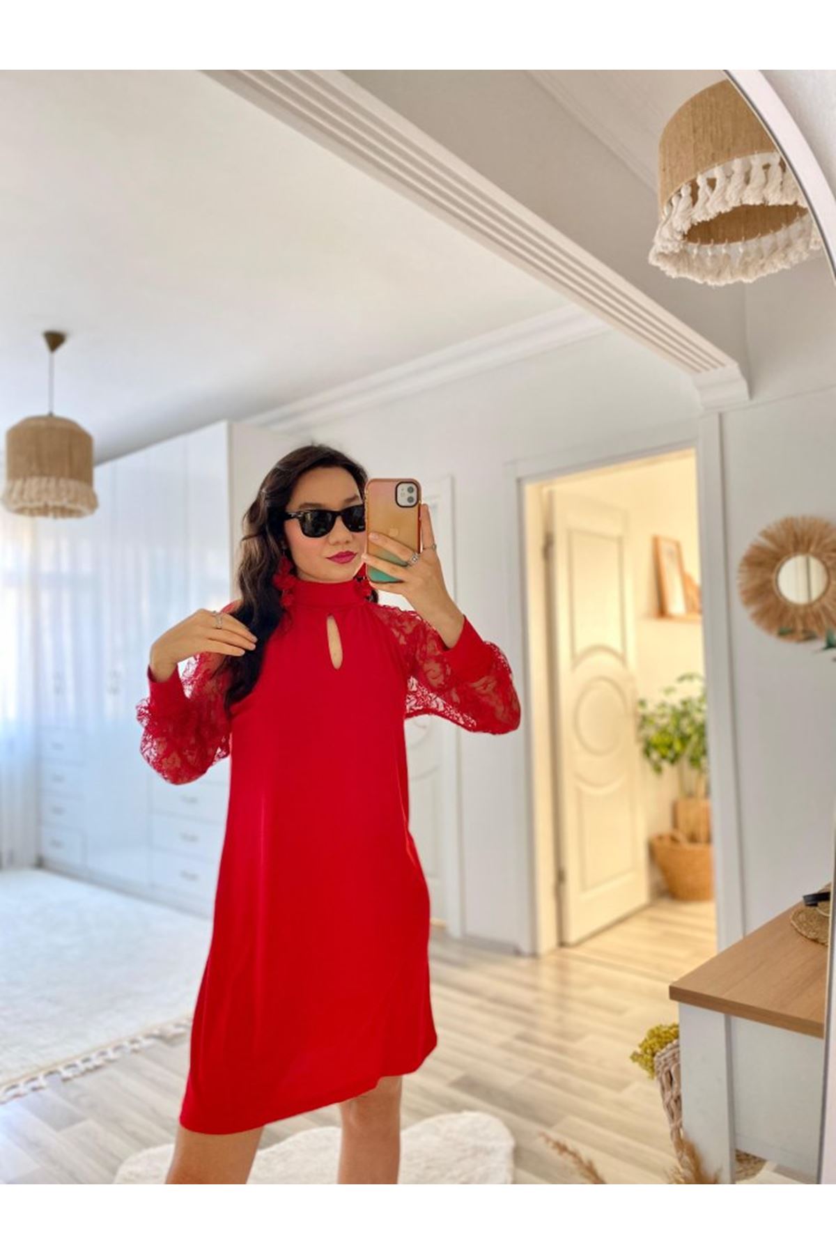 Kadın Uzun Kollu Tül Detay Sandy Mini Boy Elbise