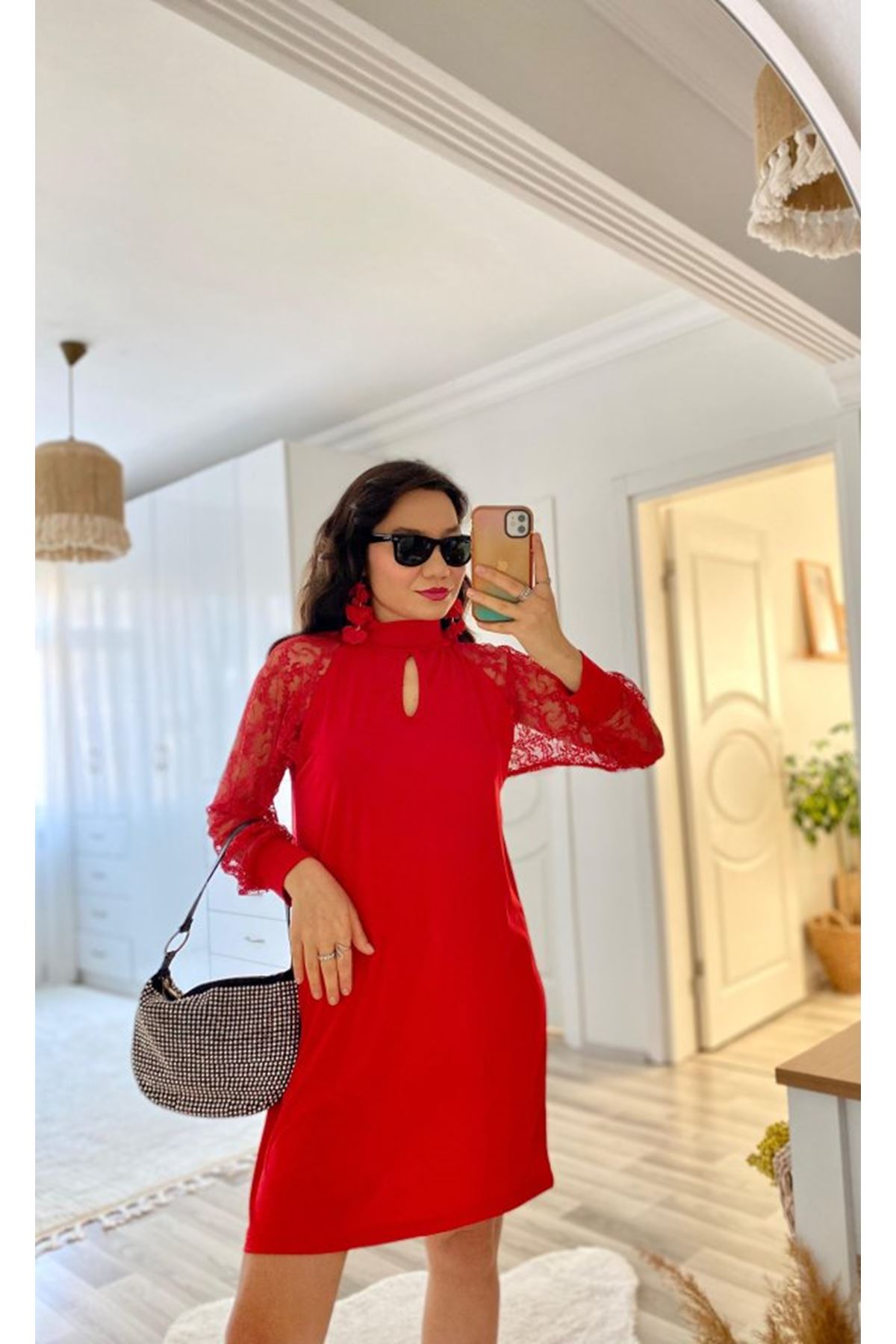 Kadın Uzun Kollu Tül Detay Sandy Mini Boy Elbise