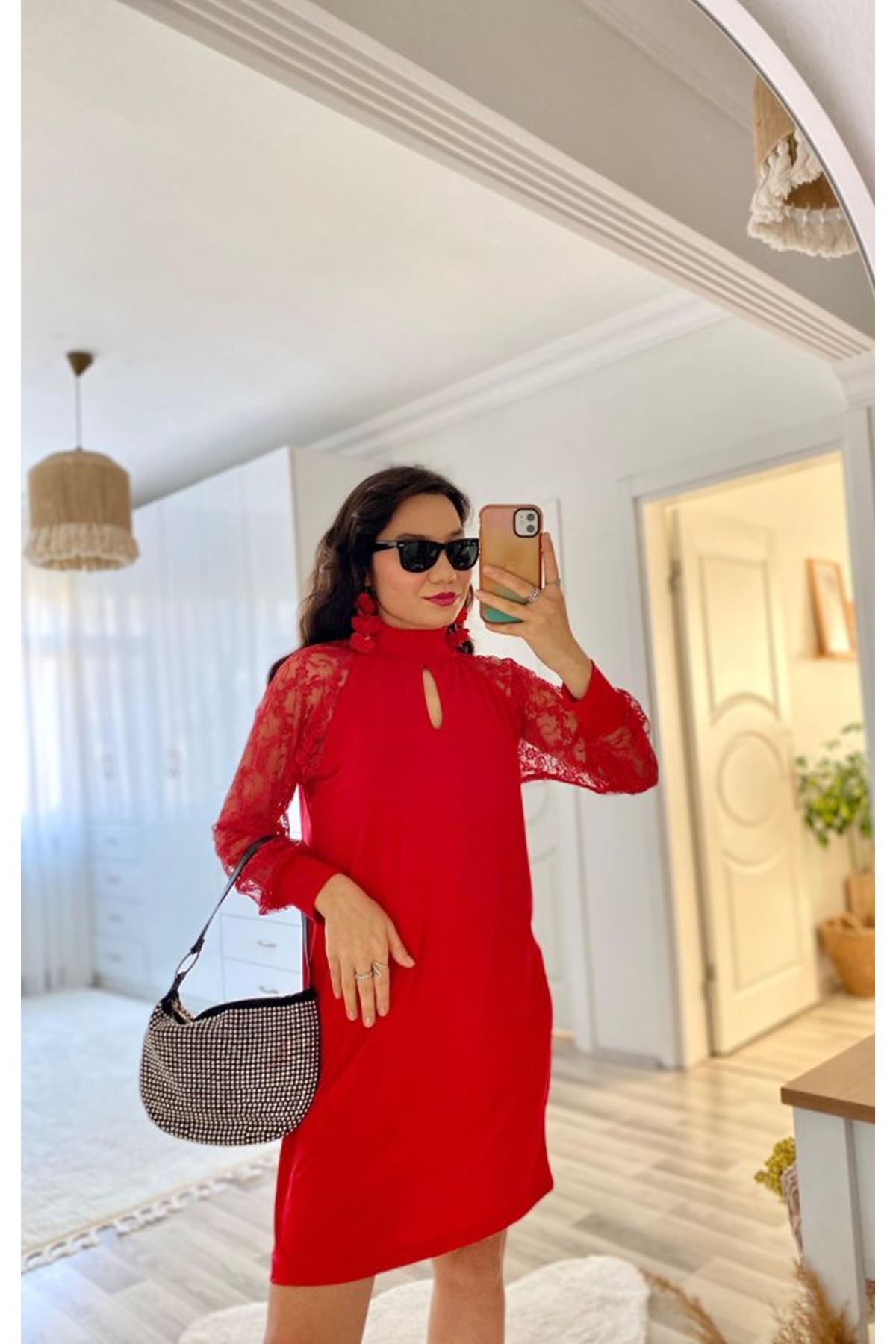 Kadın Uzun Kollu Tül Detay Sandy Mini Boy Elbise