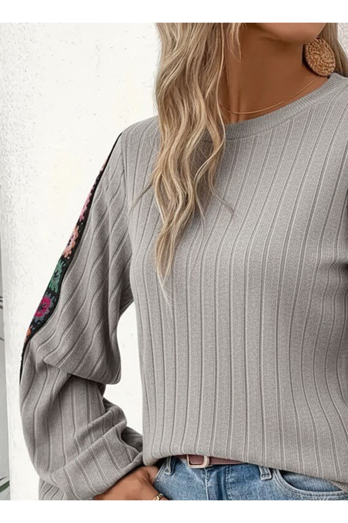 Kadın Uzun Kollu Kayık Yaka şardonlu Kaşkorse Bluz