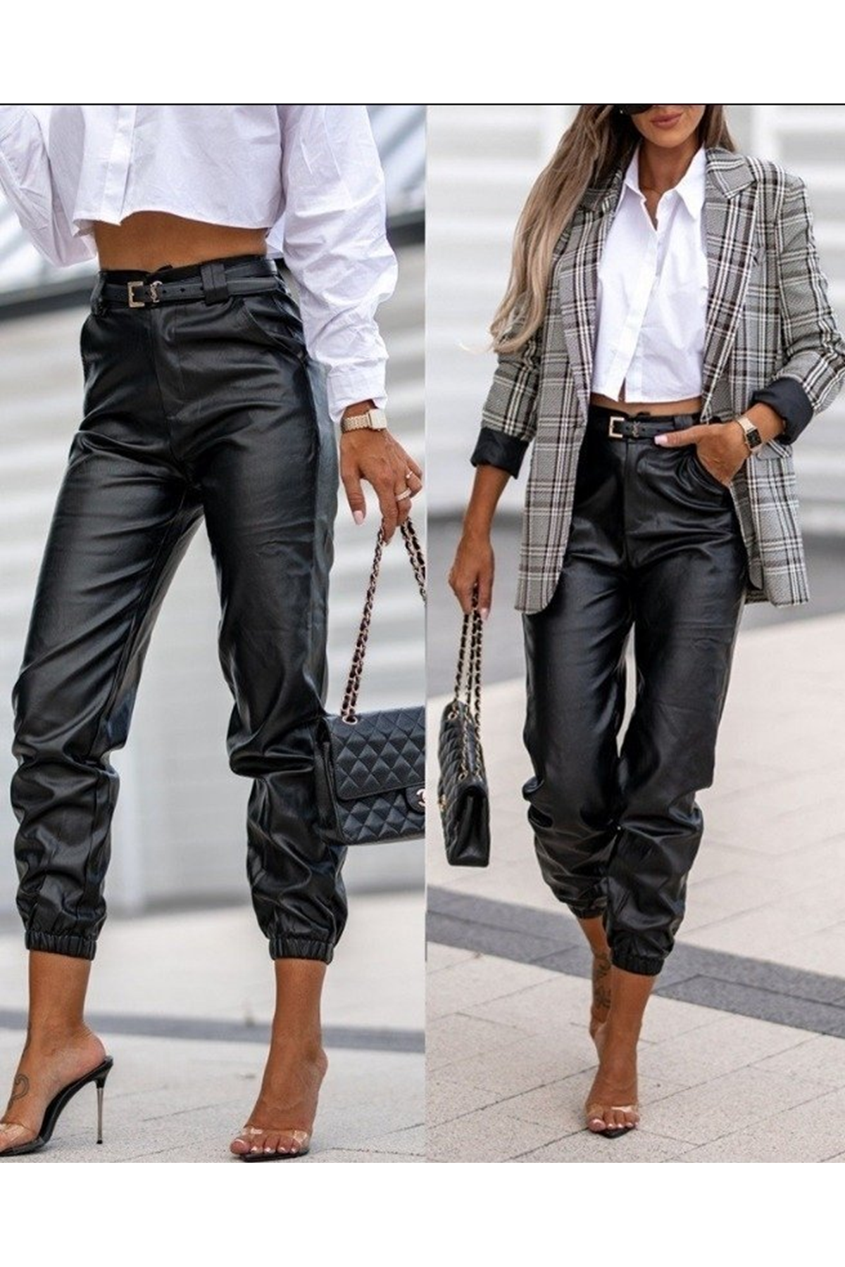 Kadın Pantolon Paçası Lastikli Deri Pantolon (kemersiz)