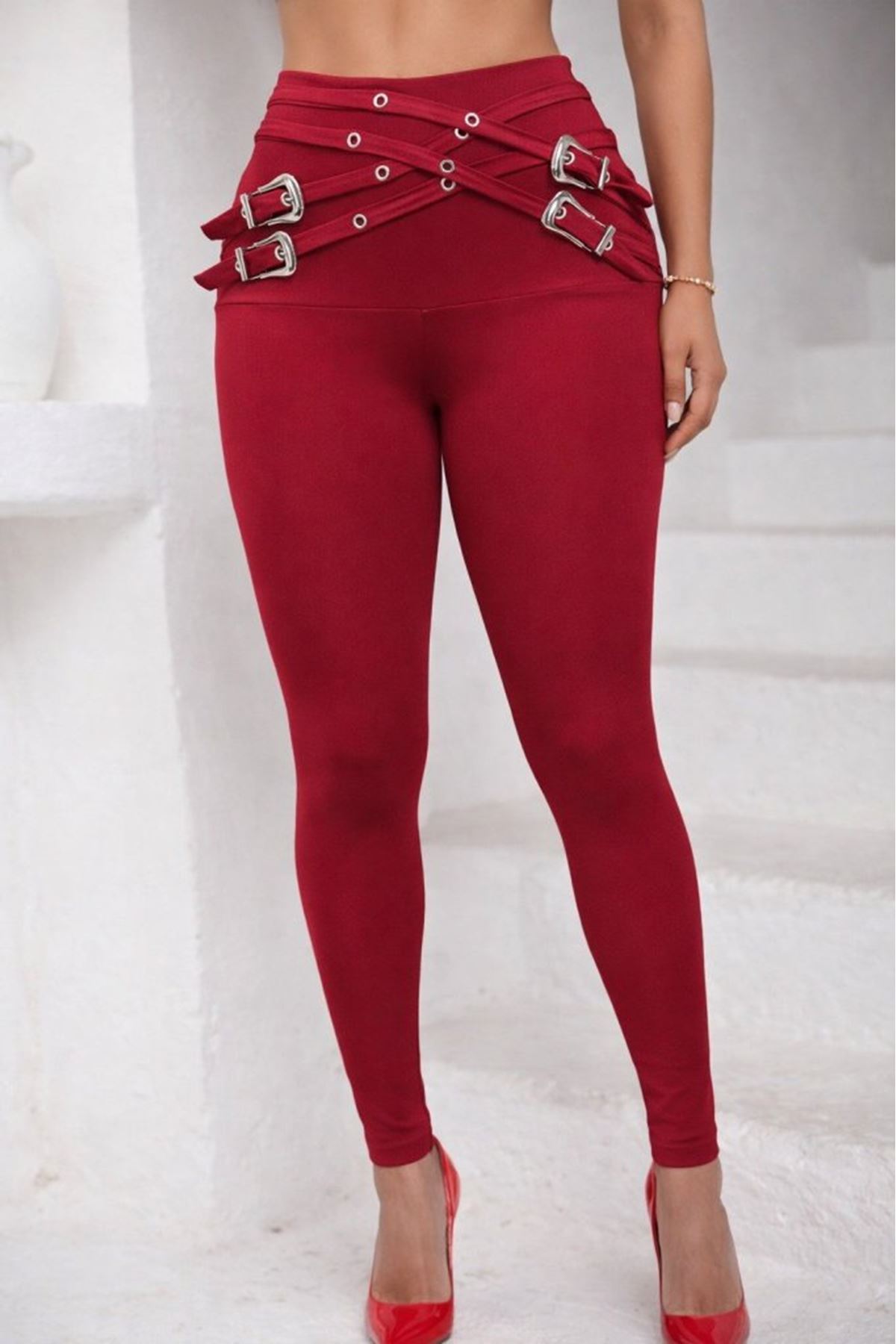 Kadın Yüksek Bel önden çapraz Kuş Göz Detaylı Dalgıç Tayt