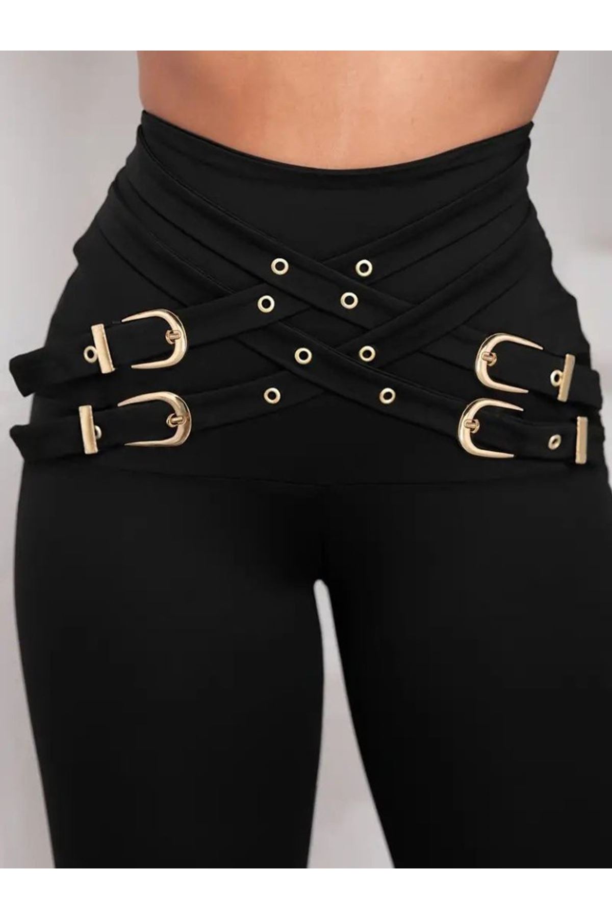 Kadın Yüksek Bel önden çapraz Kuş Göz Detaylı Dalgıç Tayt