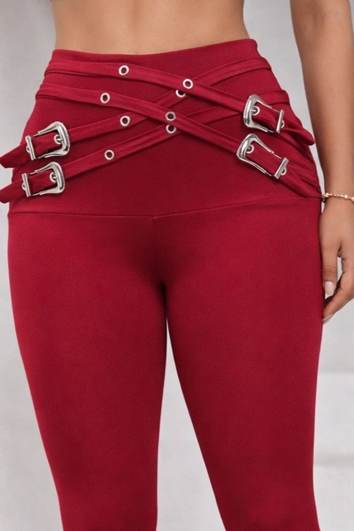 Kadın Yüksek Bel önden çapraz Kuş Göz Detaylı Dalgıç Tayt