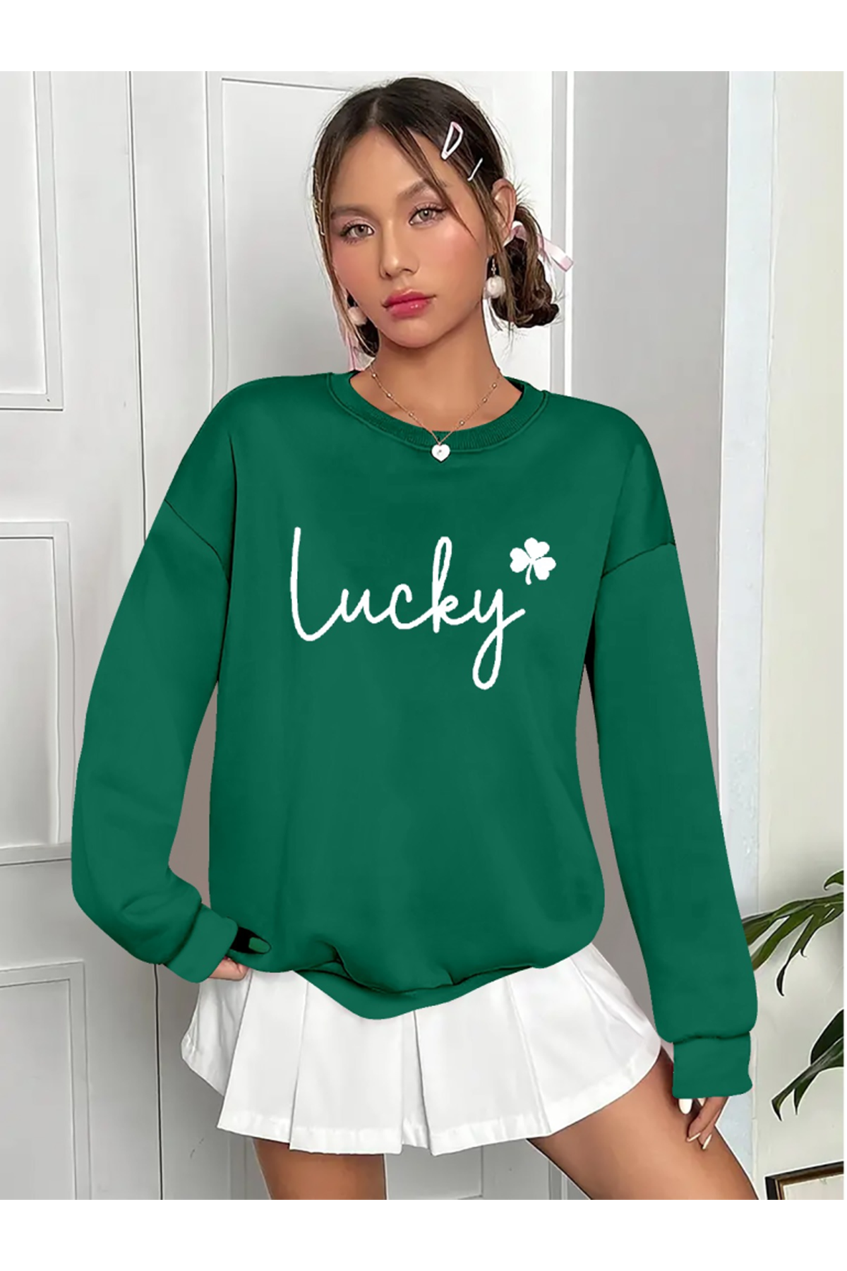 Kadın Uzun Kollu Bisiklet Yaka Viskon Iki Iplik Bluz