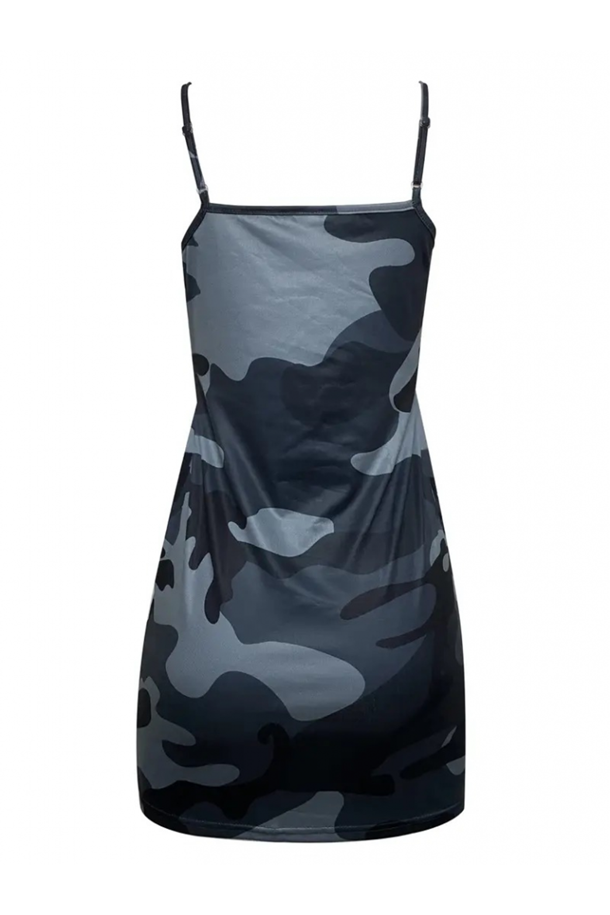 Kadın Kolsuz Ip Askılı Kamuflaj Baskılı Viskon Elbise