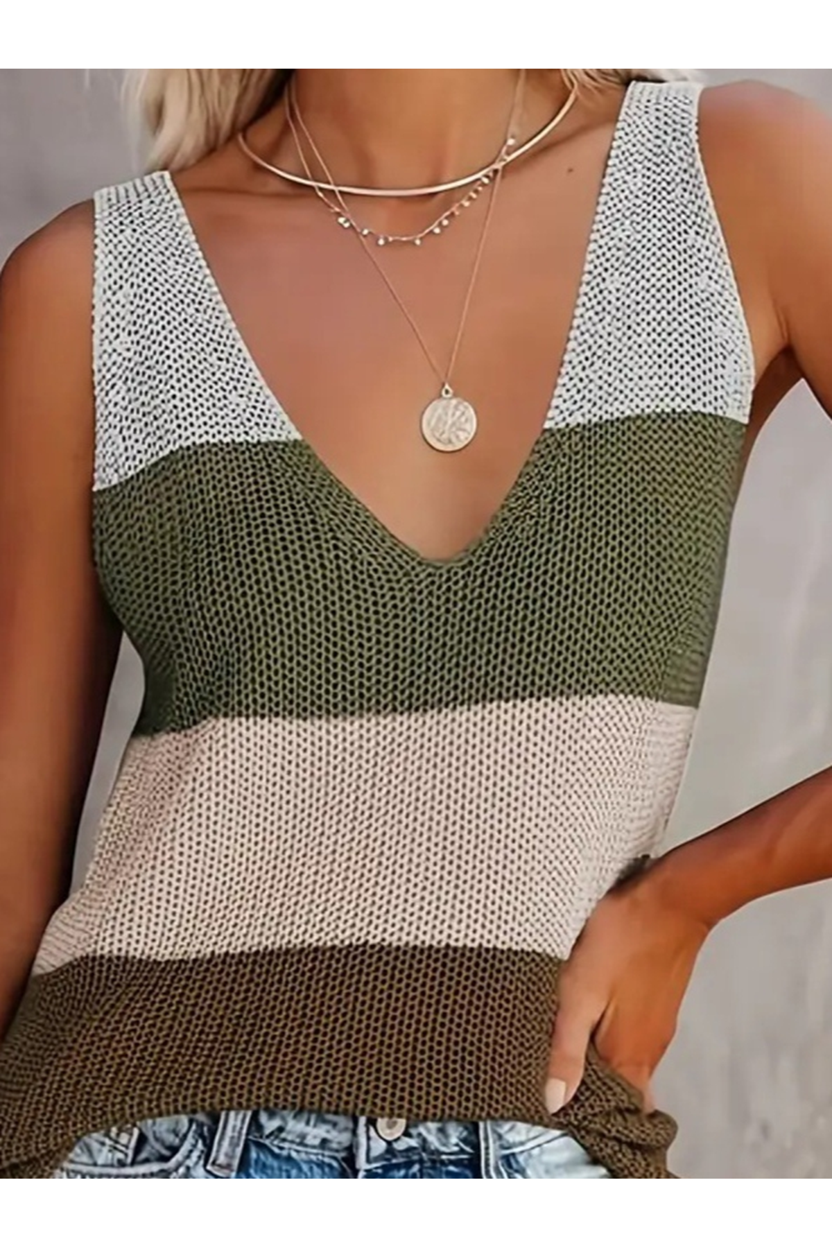 Kadın V Yaka 4 Renk Kolsuz Triko Bluz