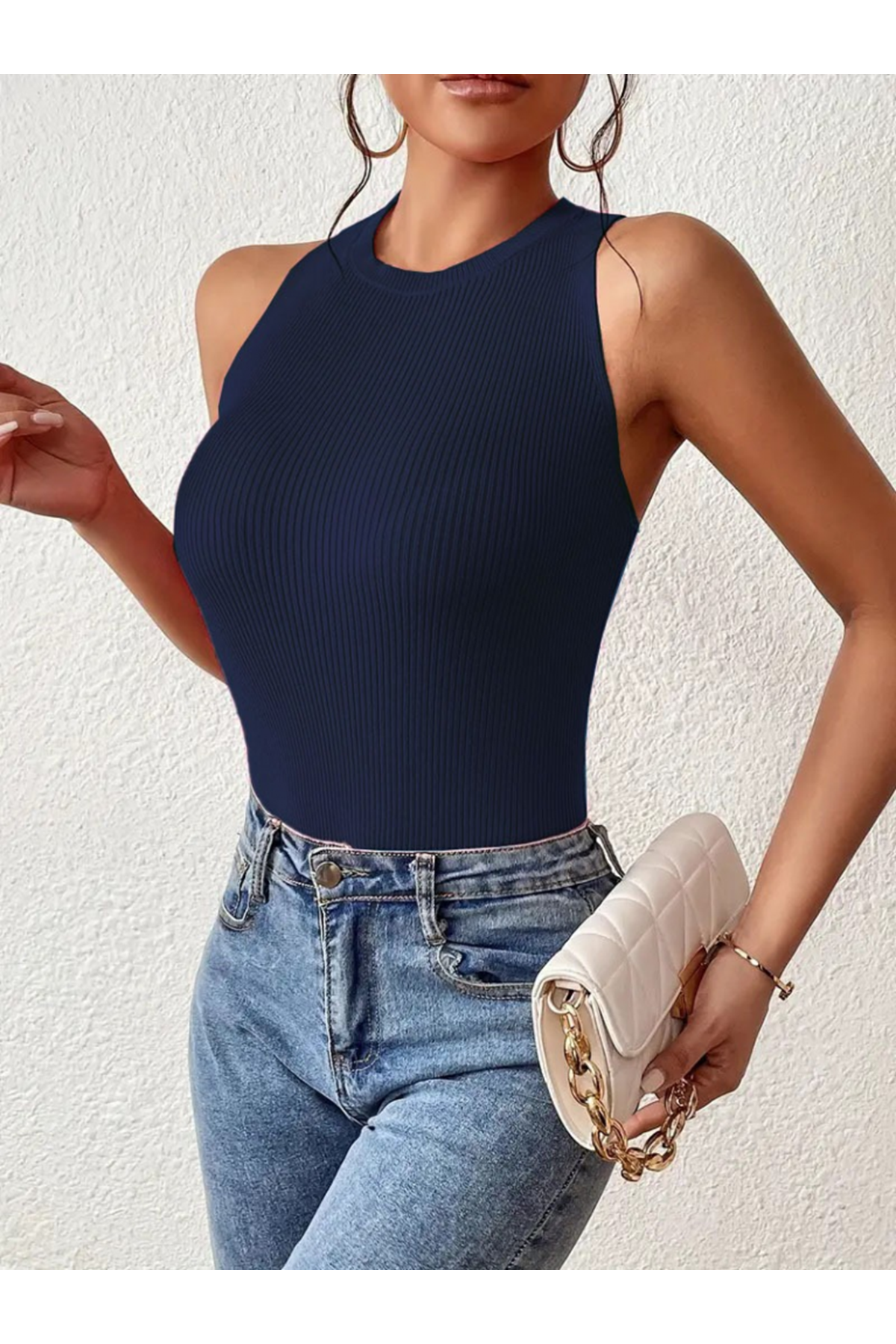 Kadın Sırt çapraz Detay Triko Bluz