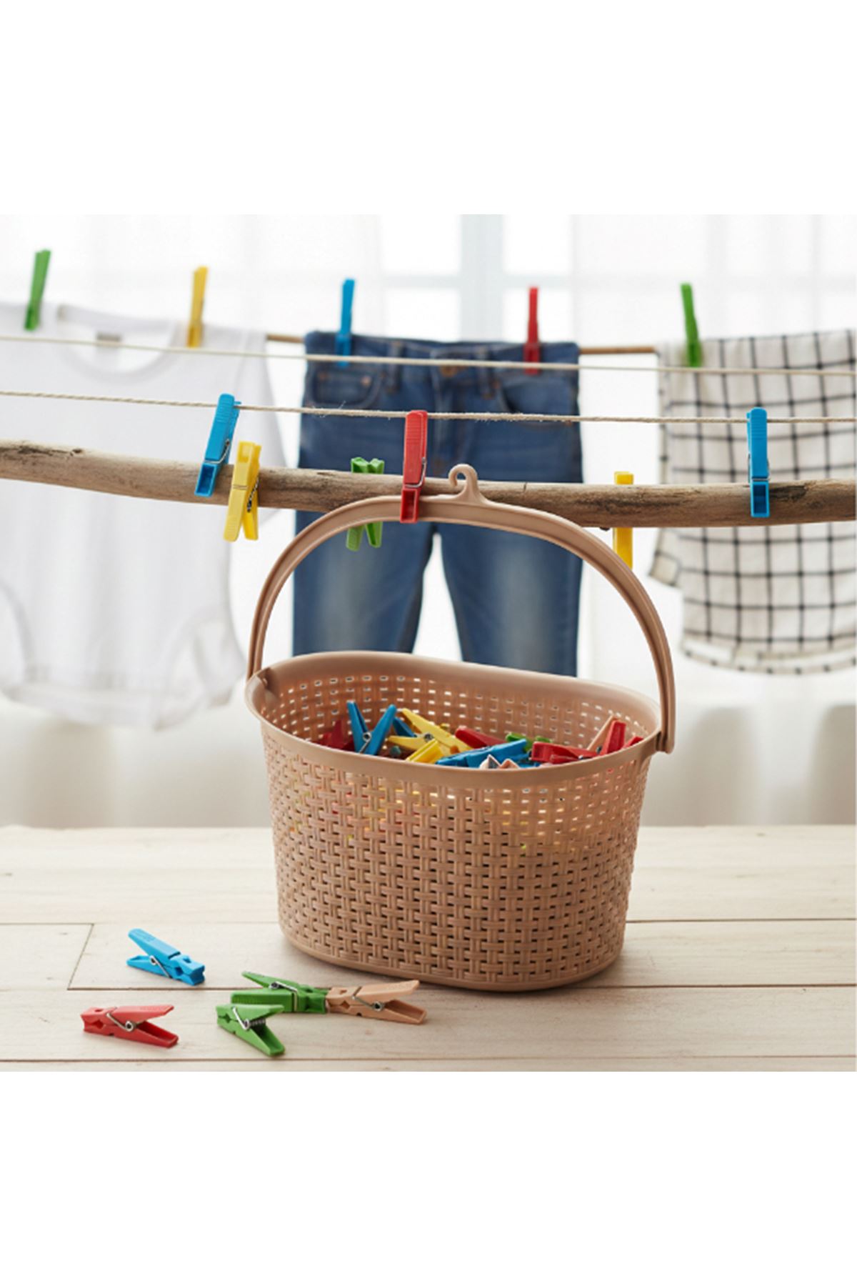 Hasır Görünümlü Mandal Sepeti