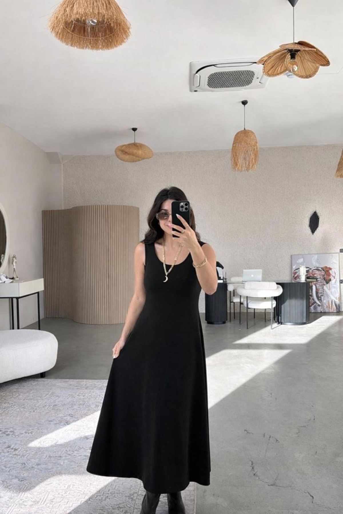 Kadın Uzun Kollu Bluz Ve Ve Askılı Elbise Ikili Takim