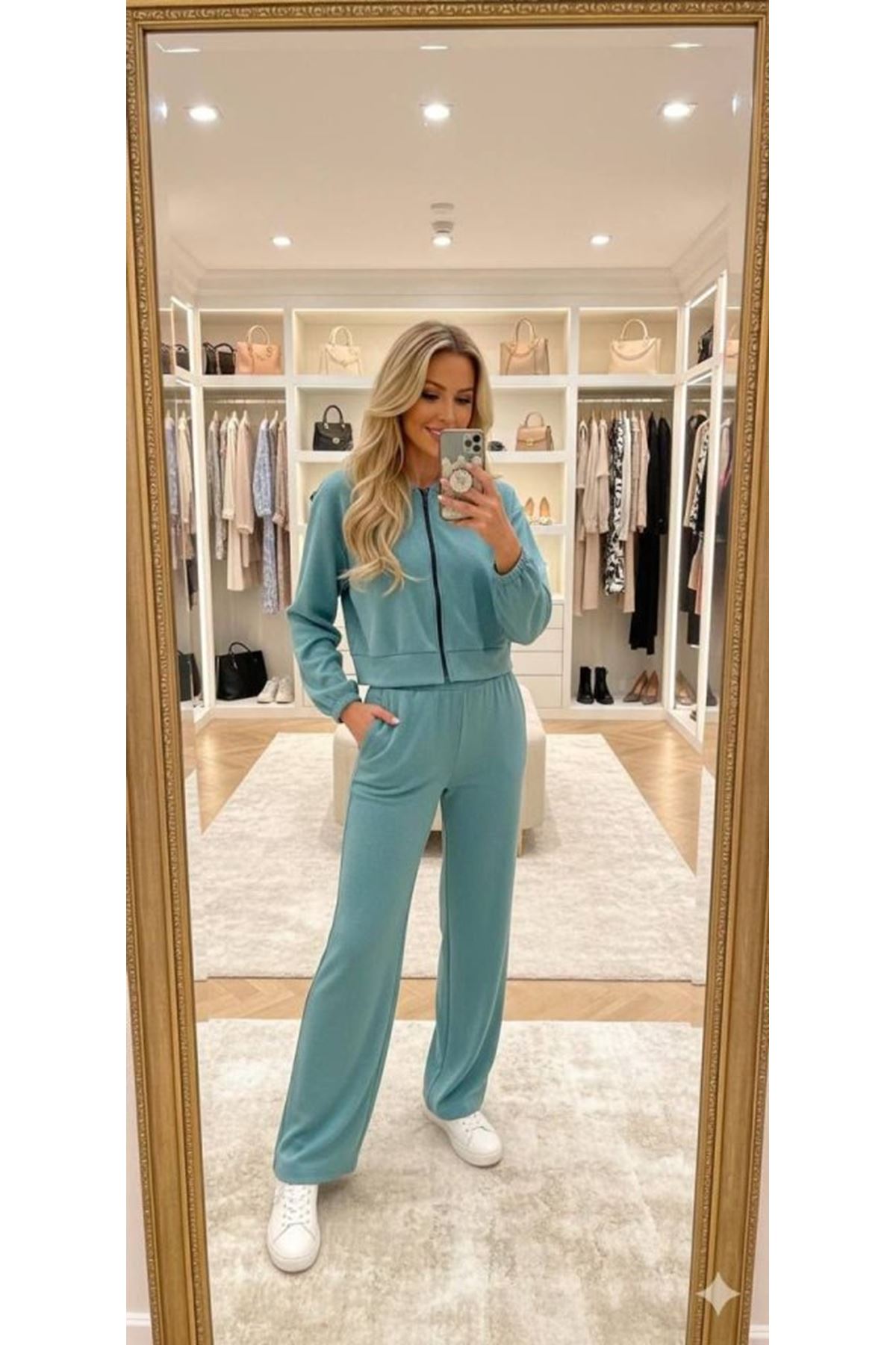 Kadın Uzun Kollu Kapüşonlu Hırka Ve Pantolon Ikili Takim