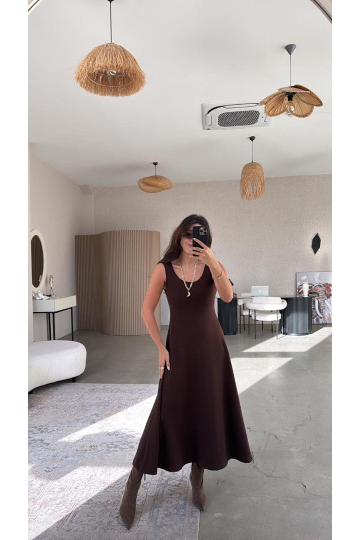 Kadın Uzun Kollu Bluz Ve Ve Askılı Elbise Ikili Takim