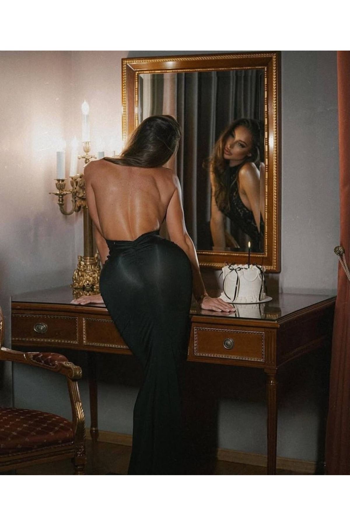 Kitap Okuyalım Mı Kitap Getir Kadın Halter Yaka Fantel Transparan Ve Sırt Dekoltesi Detay Maxi Boy Elbise