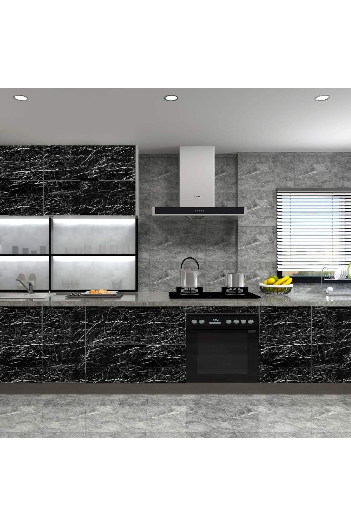 TBL Dekor® Mermer Desenli Masa Tezgah Mutfak Su Geçirmez Yapışkanlı Folyo Sticker Siyah 5x0,6m