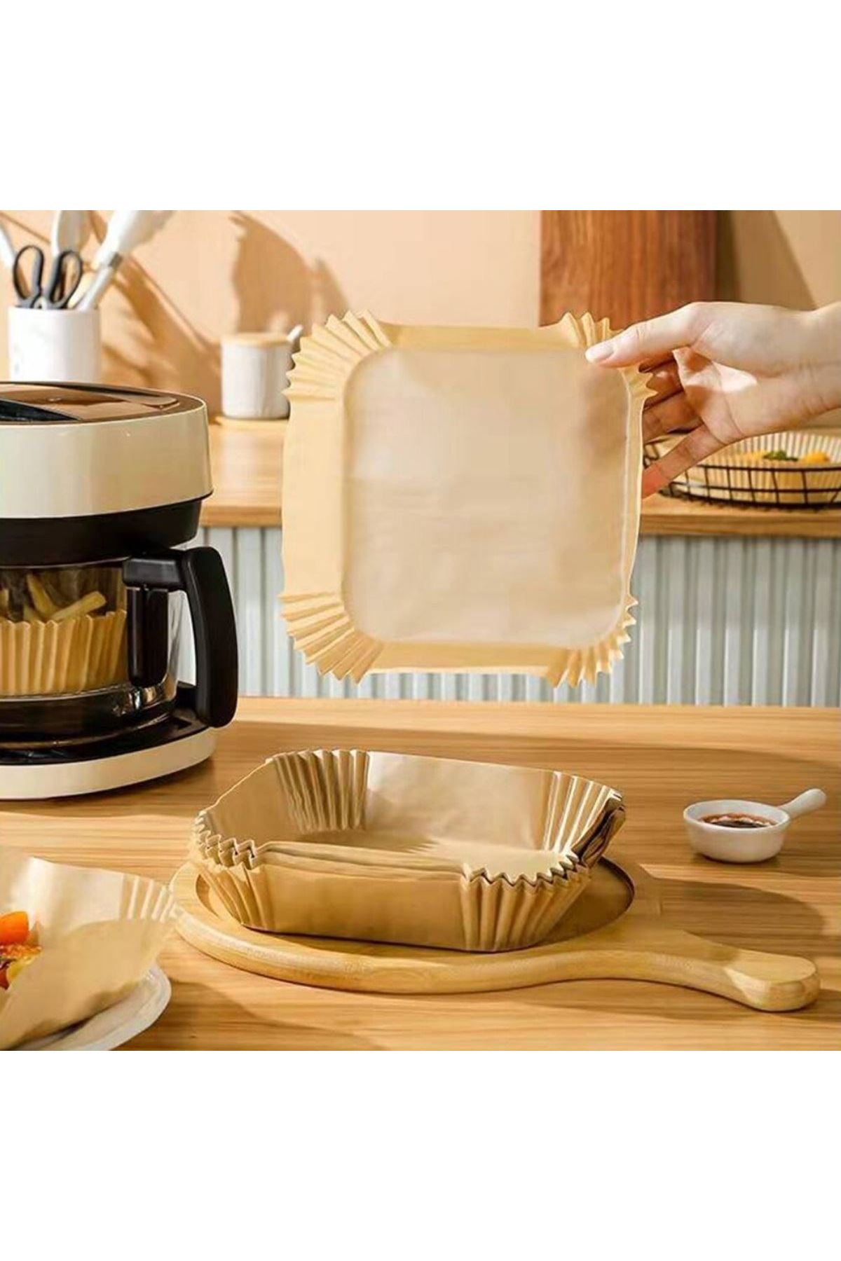 50 Adet Air Fryer Pişirme Kağıdı Tek Kullanımlık Hava Fritöz Yağ Geçirmez Yapışmaz Kare Tabak Model