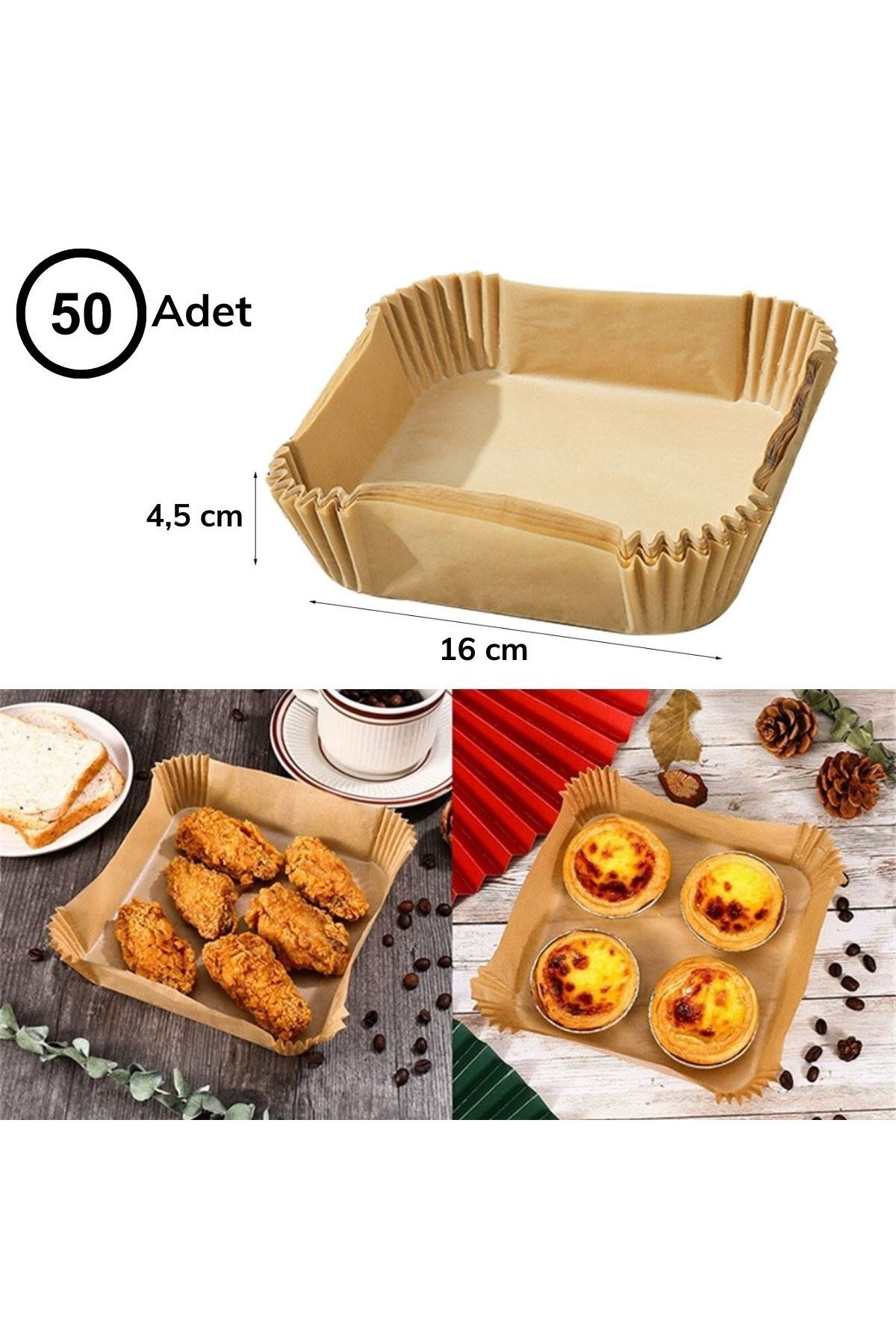 50 Adet Air Fryer Pişirme Kağıdı Tek Kullanımlık Hava Fritöz Yağ Geçirmez Yapışmaz Kare Tabak Model