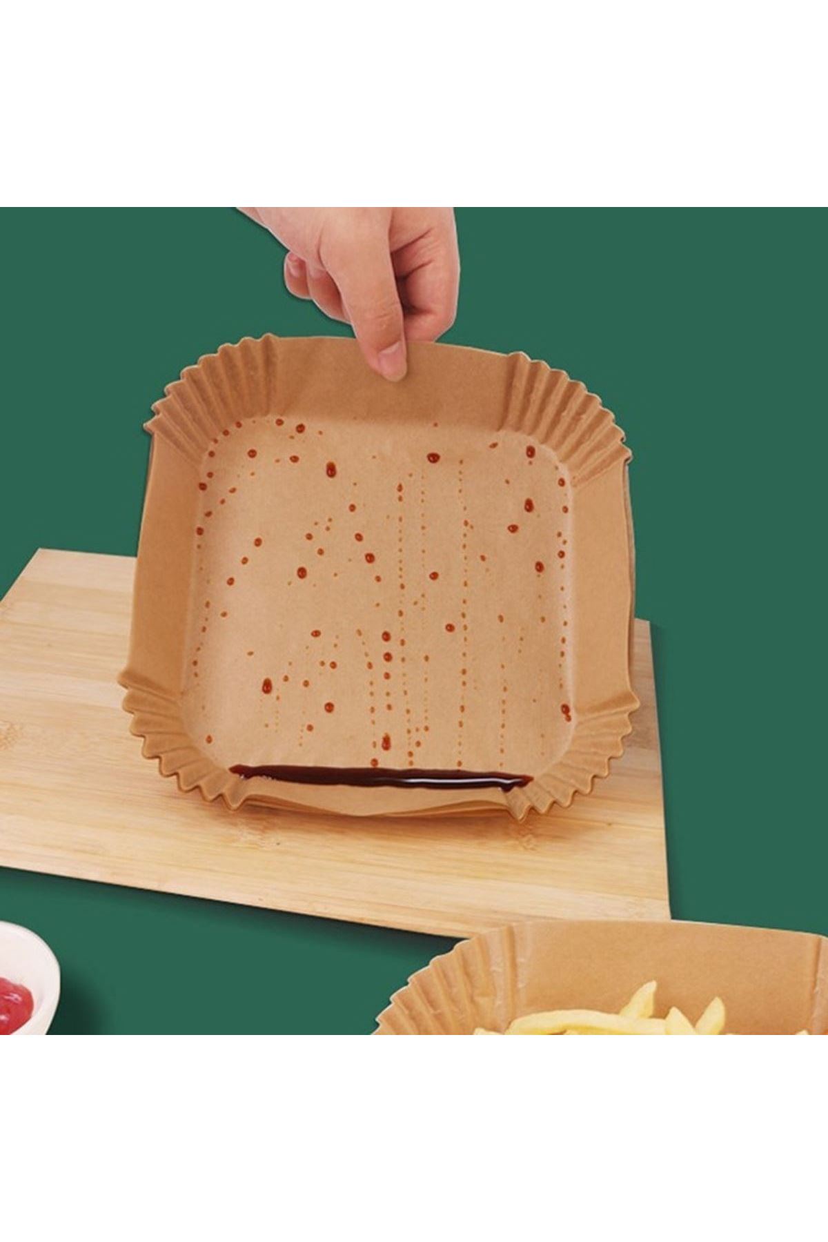 50 Adet Air Fryer Pişirme Kağıdı Tek Kullanımlık Hava Fritöz Yağ Geçirmez Yapışmaz Kare Tabak Model