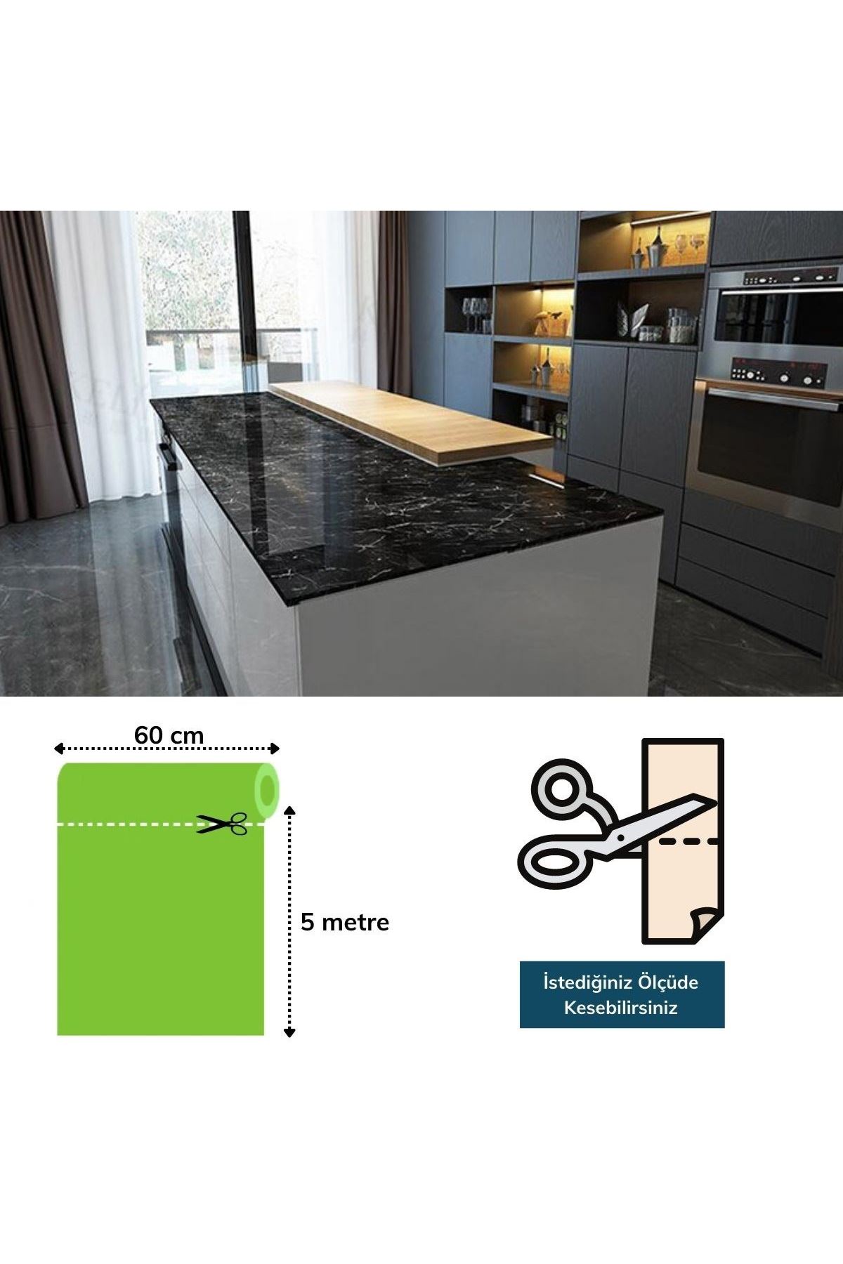 TBL Dekor® Mermer Desenli Masa Tezgah Mutfak Su Geçirmez Yapışkanlı Folyo Sticker Siyah 5x0,6m