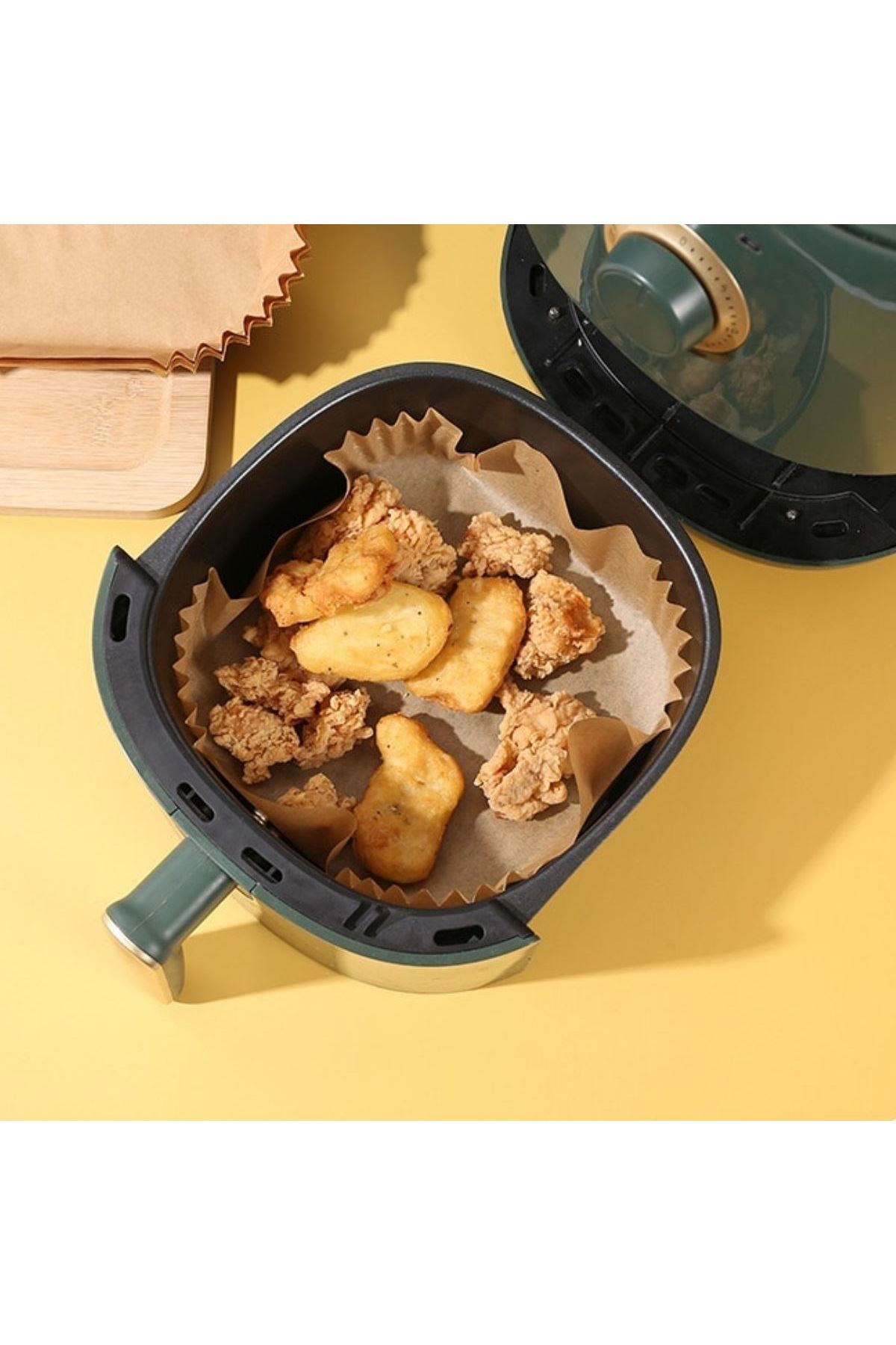 50 Adet Air Fryer Pişirme Kağıdı Tek Kullanımlık Hava Fritöz Yağ Geçirmez Yapışmaz Kare Tabak Model