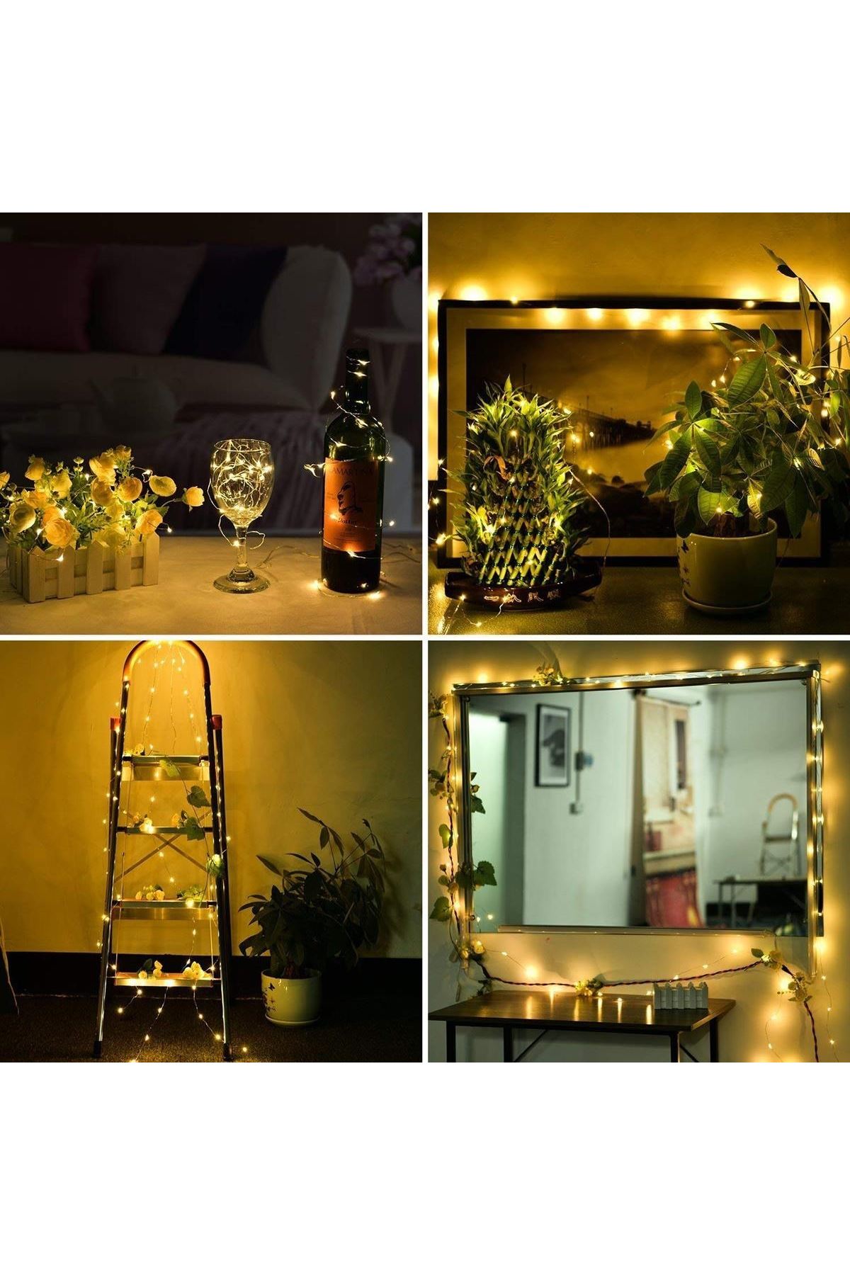 TBL Dekor® Peri Led Işık 5 Metre (Sarı) Pilli Aydınlatma Şerit Saçak Spot Süsleme