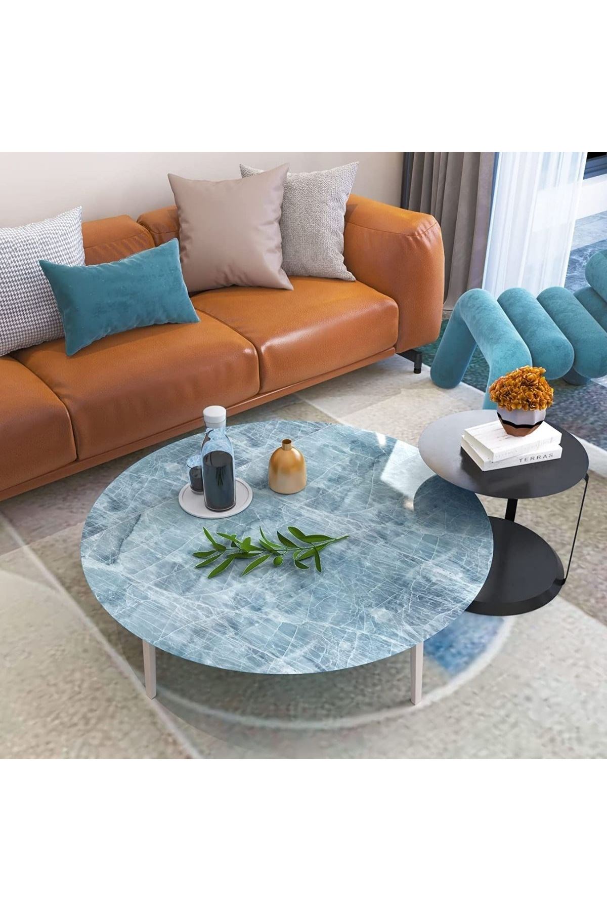 TBL Dekor® Mermer Desenli Masa Tezgah Mutfak Su Geçirmez Yapışkanlı Folyo Sticker Mavi 5x0,6m