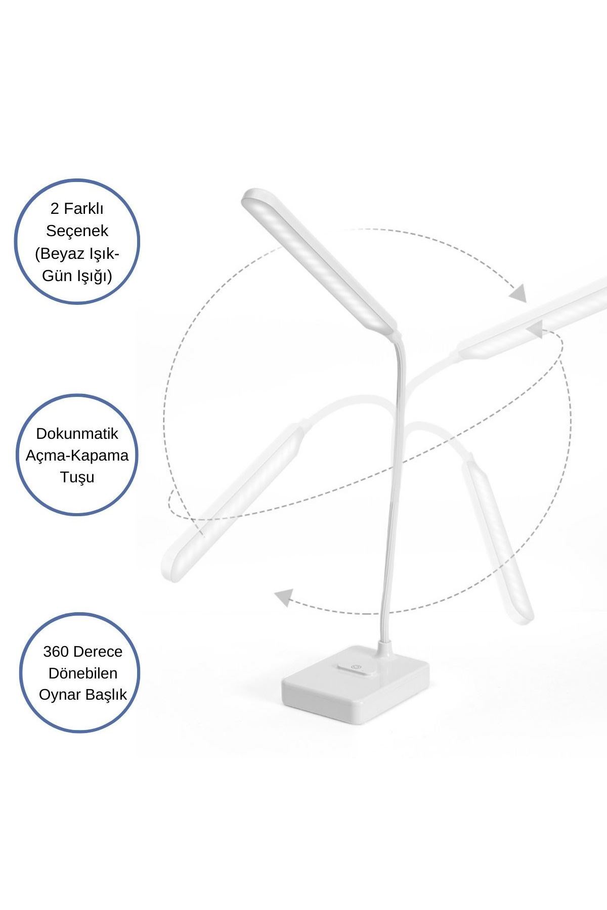 TBL Dekor® İnce Uzun USBli Dokunmatik 3 Kademeli 360 Derece Özel Göz Korumalı led Lityum Masa Lambası