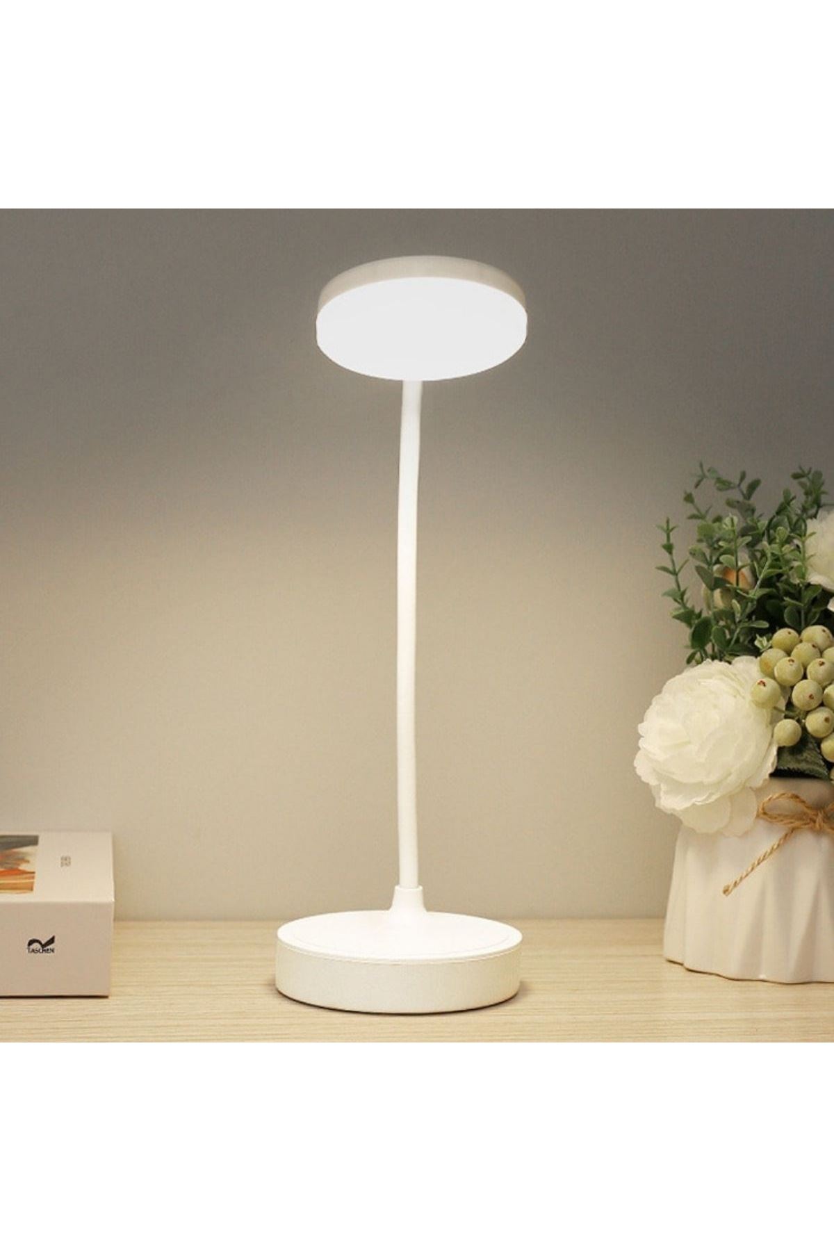 TBL Dekor® Yuvarlak USBli Dokunmatik 3 Kademeli 360 Derece  Özel Göz Korumalı Led Lityum Masa Lambası