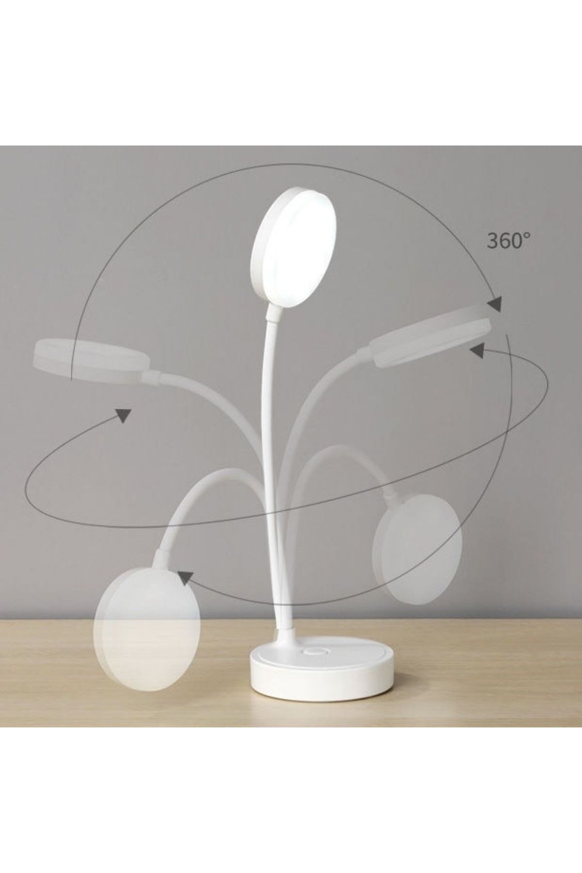 TBL Dekor® Yuvarlak USBli Dokunmatik 3 Kademeli 360 Derece  Özel Göz Korumalı Led Lityum Masa Lambası