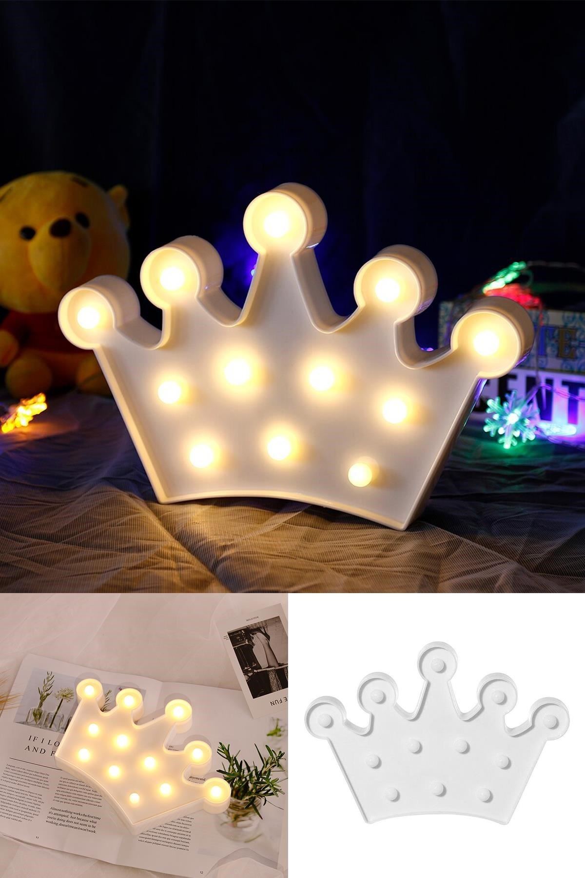 TBL Dekor® 3D Dekoratif Pilli Kraliçe Tacı Model Led Masa ve Gece Lambası