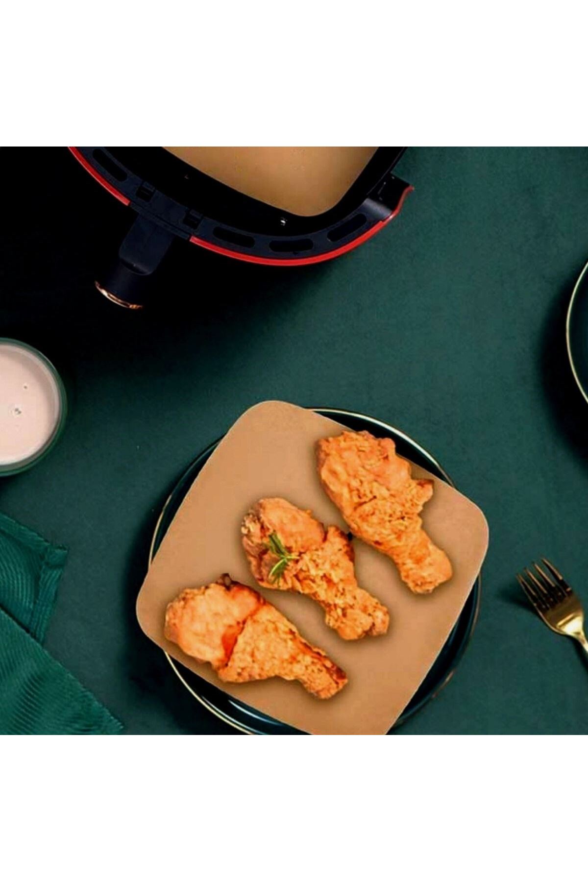 100 Adet Air Fryer Pişirme Kağıdı Tek Kullanımlık Yağ Su Geçirmez Yapışmaz Deliksiz Düz Kare Model