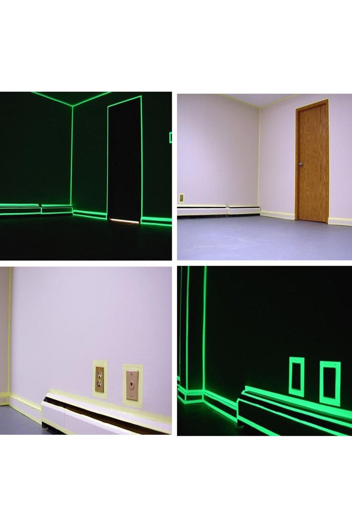 TBL Dekor® Karanlıkta Işık Veren  Yansıyan 4 Metre Fosforlu Yeşil Şerit Bant